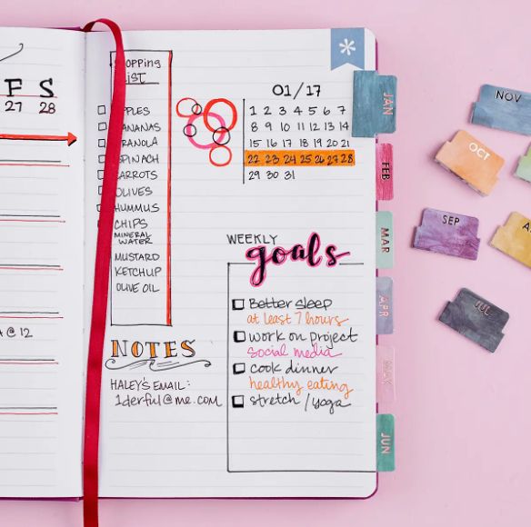 These rainbow watercolor colorful self-adhesive monthly tabs are perfect for your budget journal, bullet journal or planner if you want to set up your own monthly spread. They are designed by Erin Condren and sold at BBB Supplies Craft Shop.