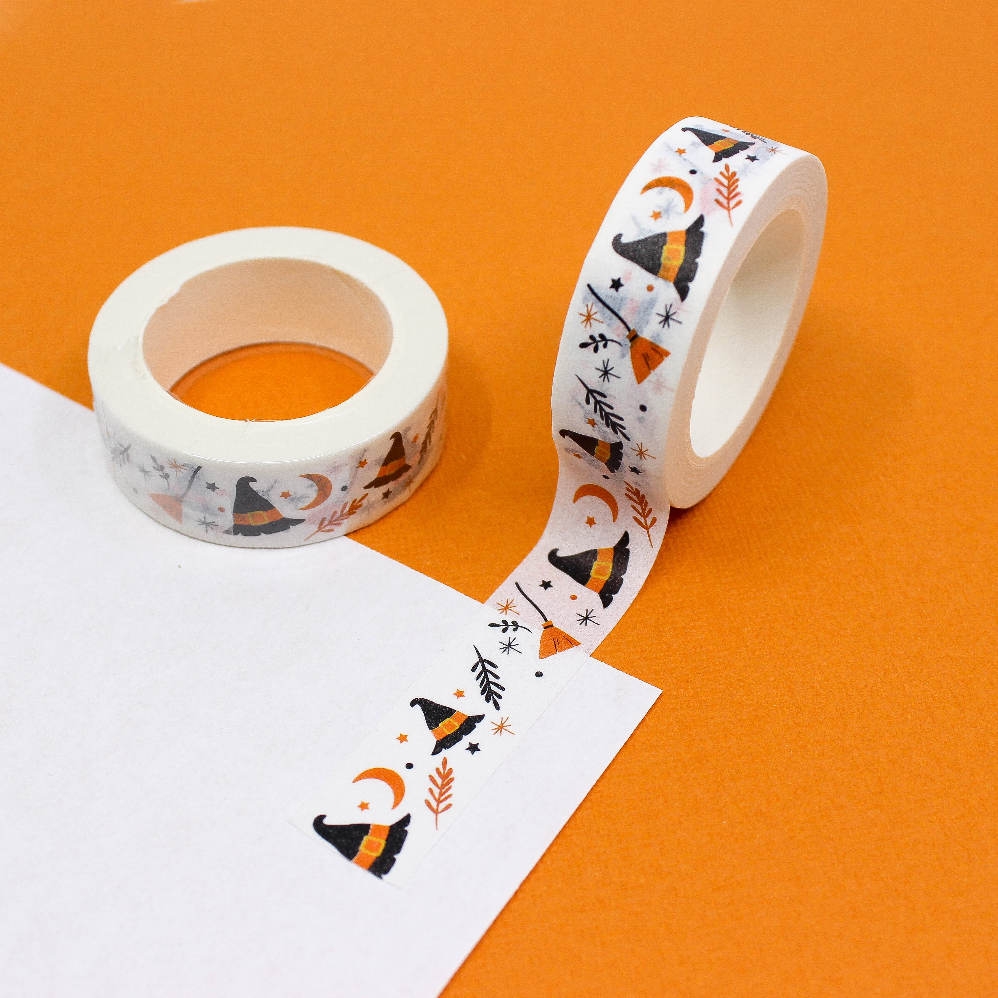 Playful Witches Broom and Witches Hat Crescent Moon Halloween Washi Tape | Journaling and craft Supplies | BBB Supplies Craft Shop
