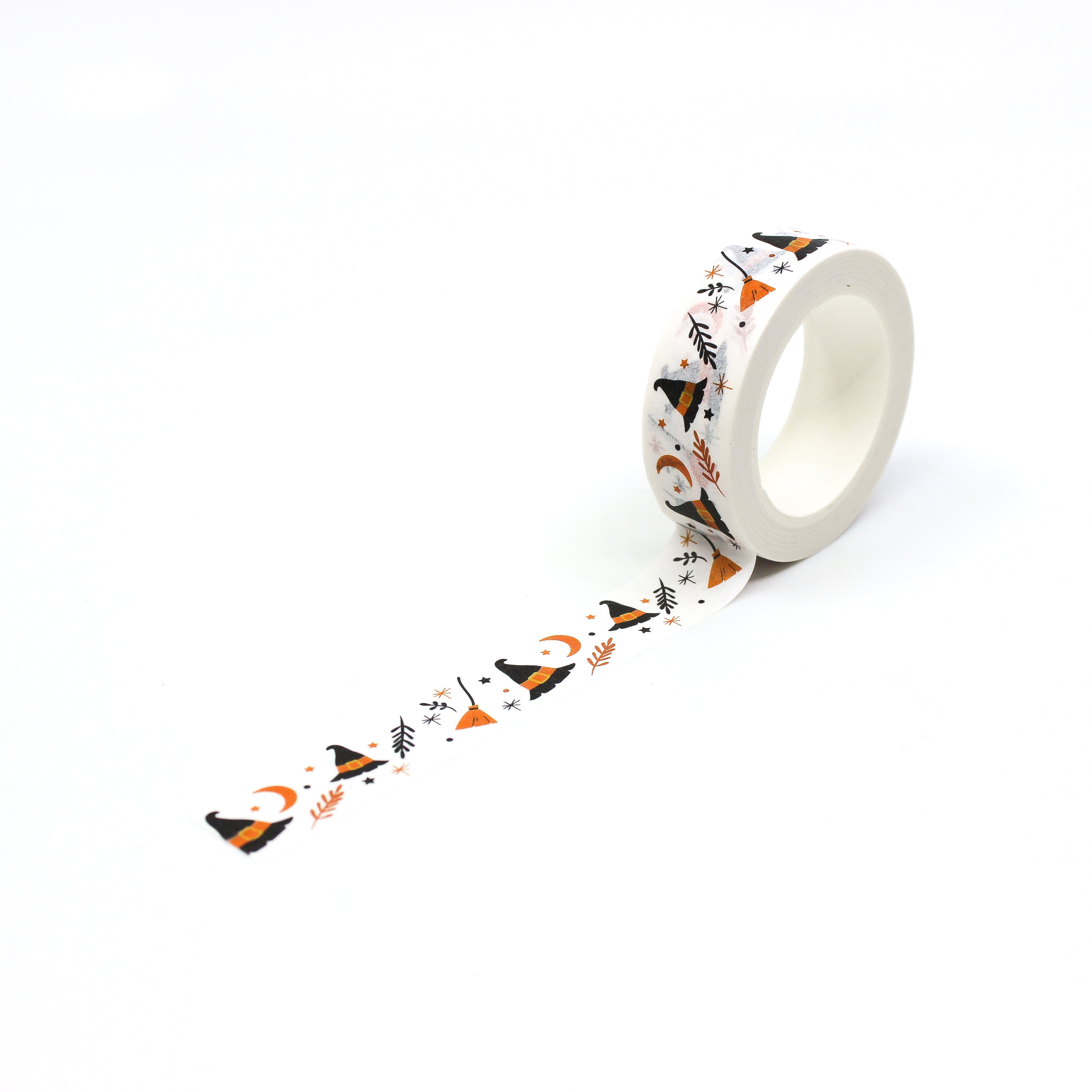 Playful Witches Broom and Witches Hat Crescent Moon Halloween Washi Tape | Journaling and craft Supplies | BBB Supplies Craft Shop