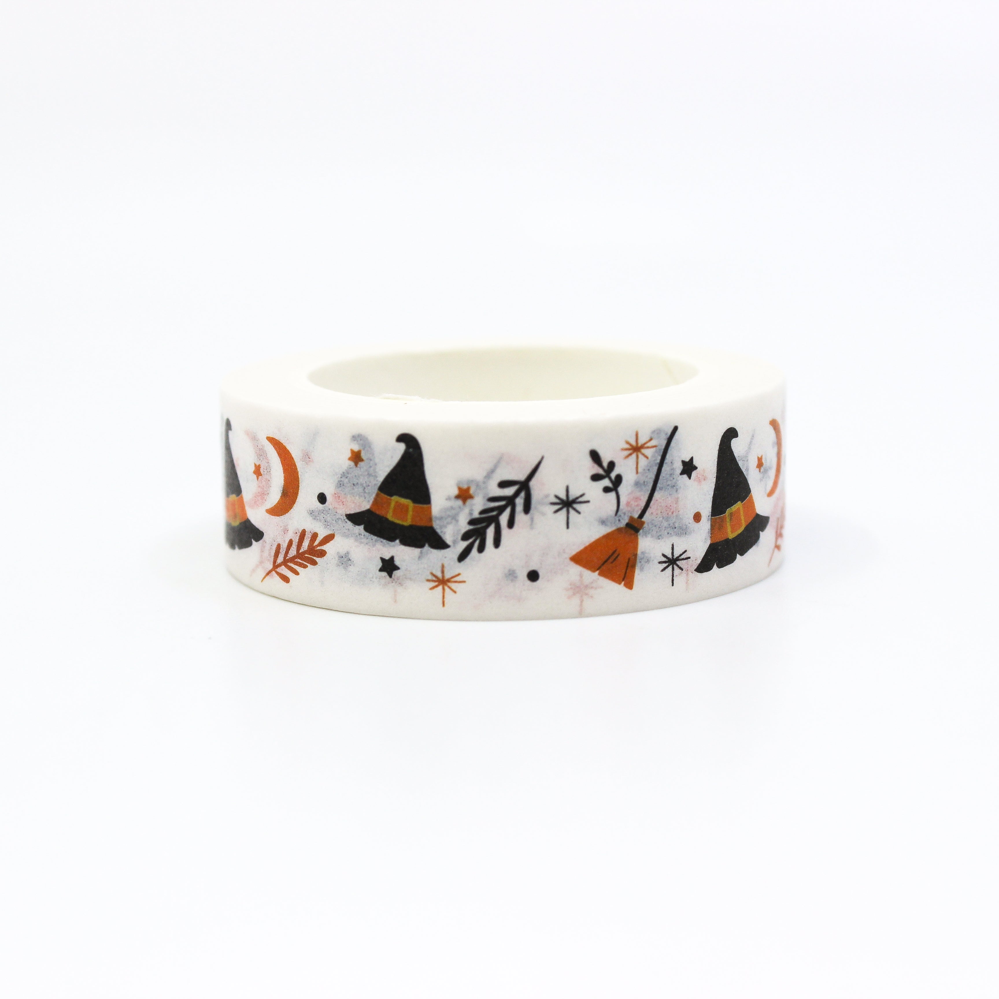 Playful Witches Broom and Witches Hat Crescent Moon Halloween Washi Tape | Journaling and craft Supplies | BBB Supplies Craft Shop