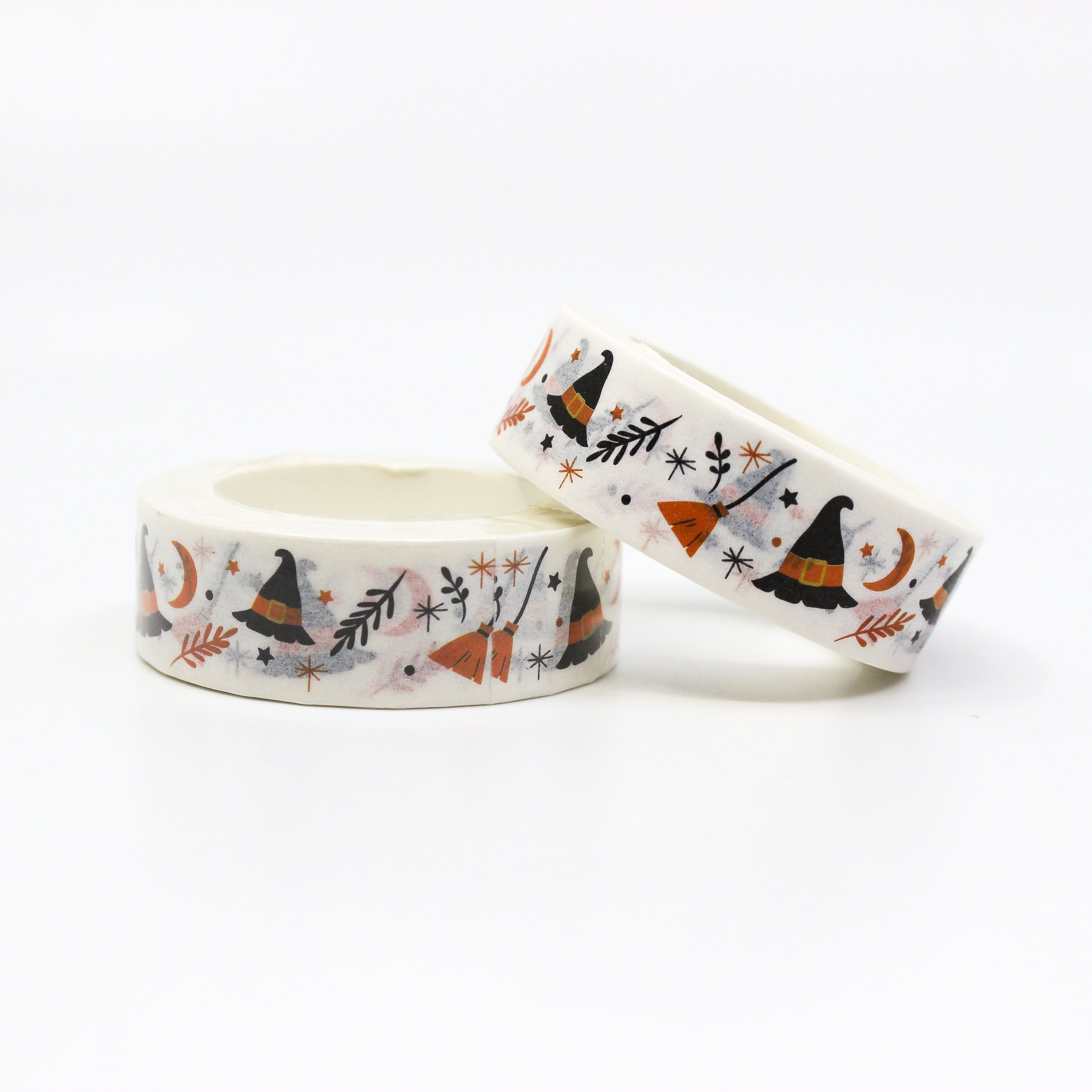 Playful Witches Broom and Witches Hat Crescent Moon Halloween Washi Tape | Journaling and craft Supplies | BBB Supplies Craft Shop