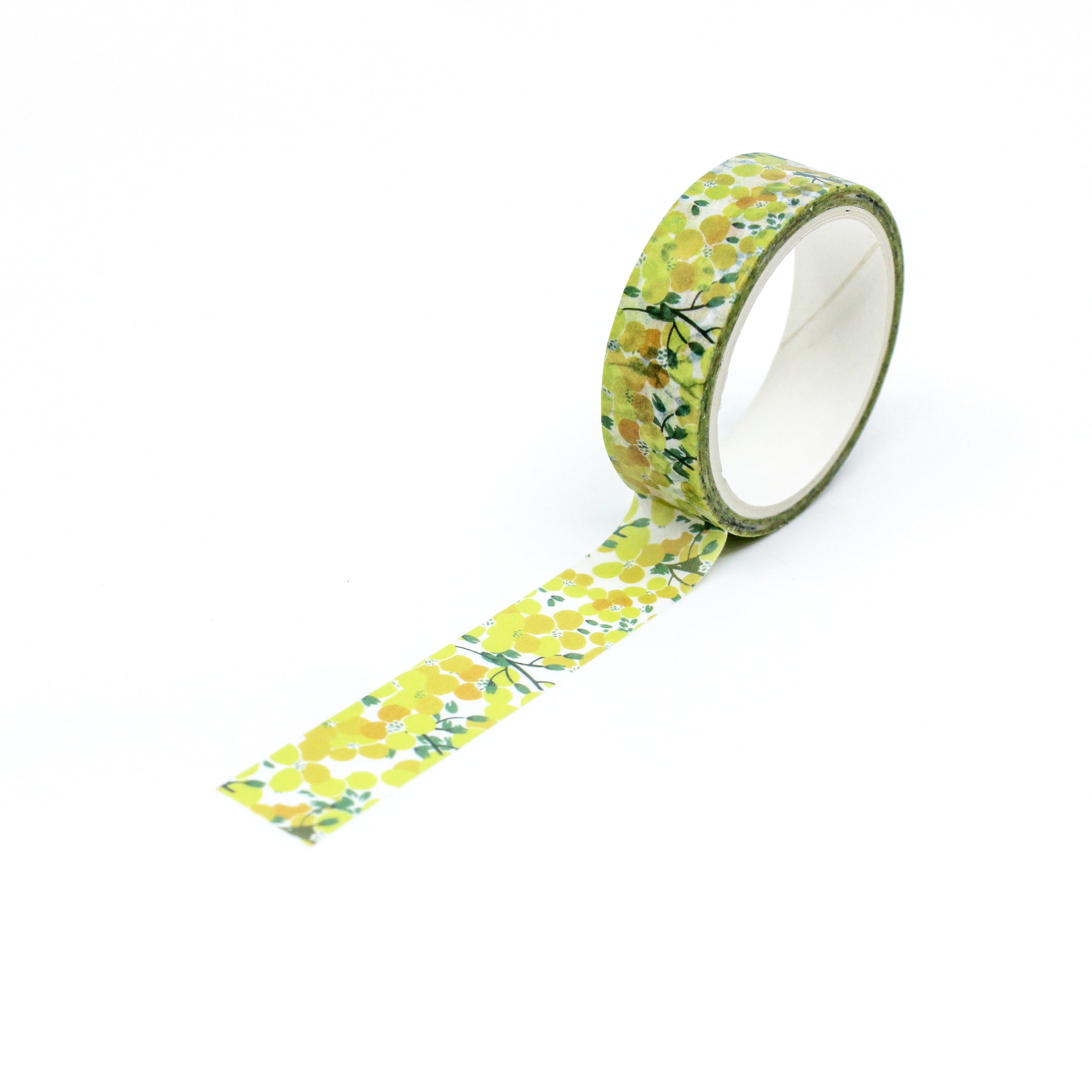 This a full pattern repeat view of yellow watercolor floral collections pattern washi tape from BBB Supplies Craft Shop