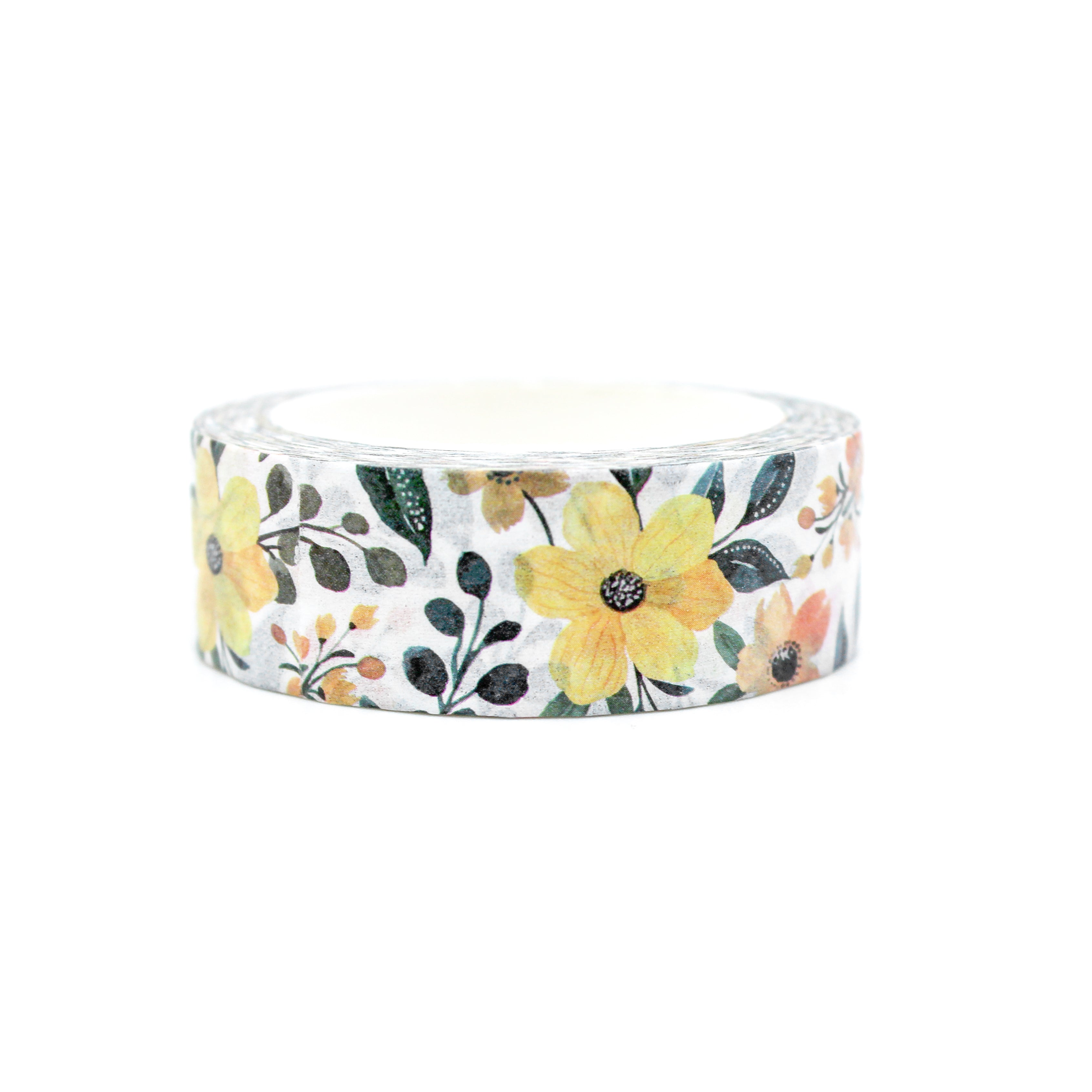 This a pretty view of yellow floral collections pattern washi tape from BBB Supplies Craft Shop