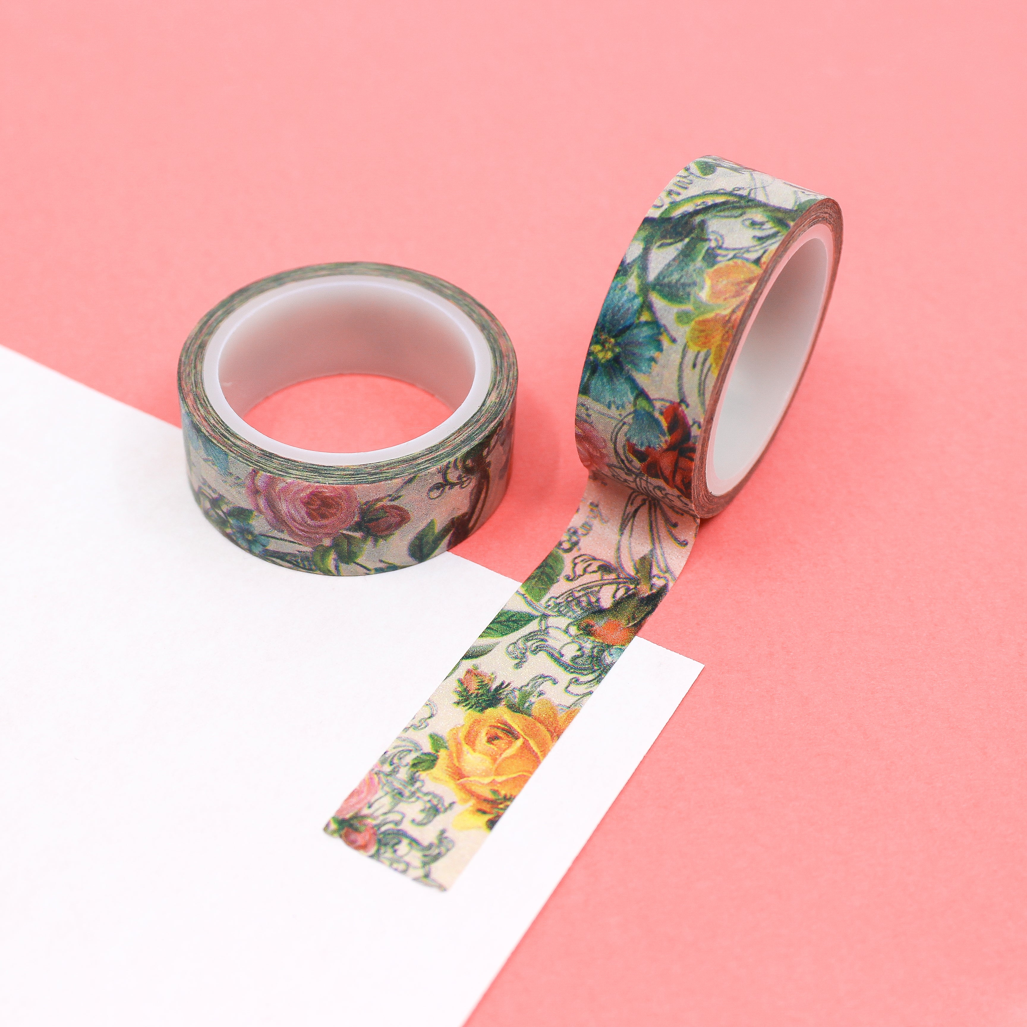 This is a colorful Victorian flower themed washi tape from BBB Supplies Craft Shop