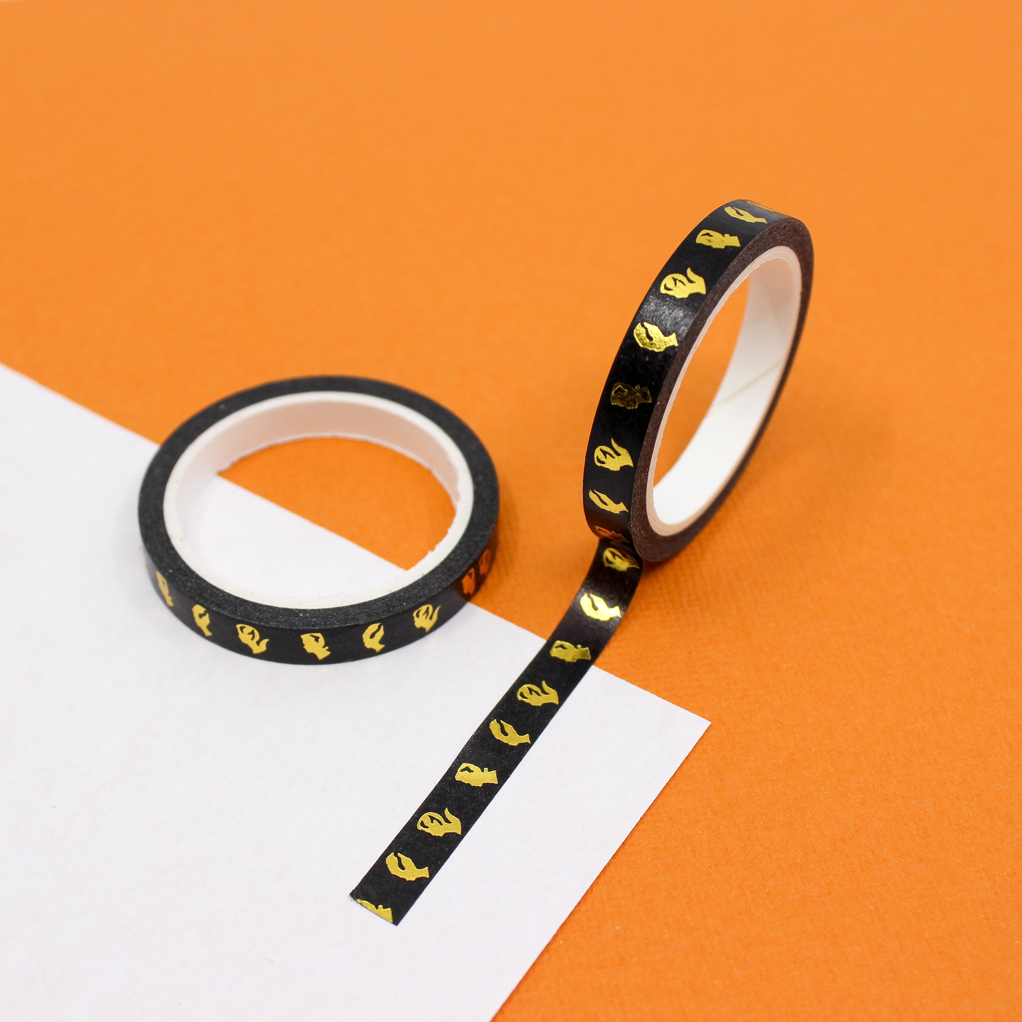 This is a black and gold frankenstein themed washi tape from BBB Supplies Craft Shop