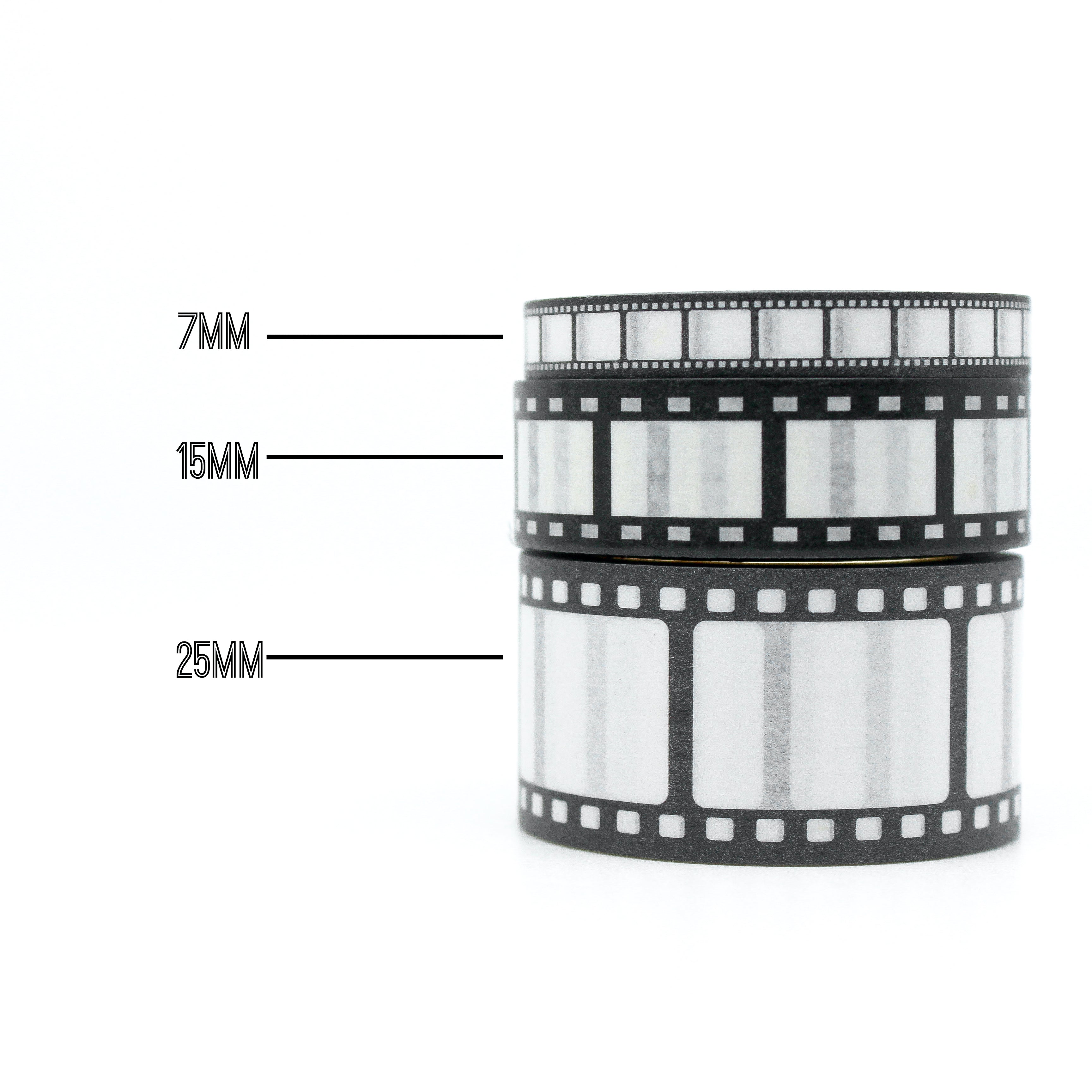 Multiple Sizes available of the Movie Style Film Strip Washi tape for Calendar, Journaling, planners, and craft projects from BBB Supplies Craft Shop. choices of 7mm, 15mm, or 25mm