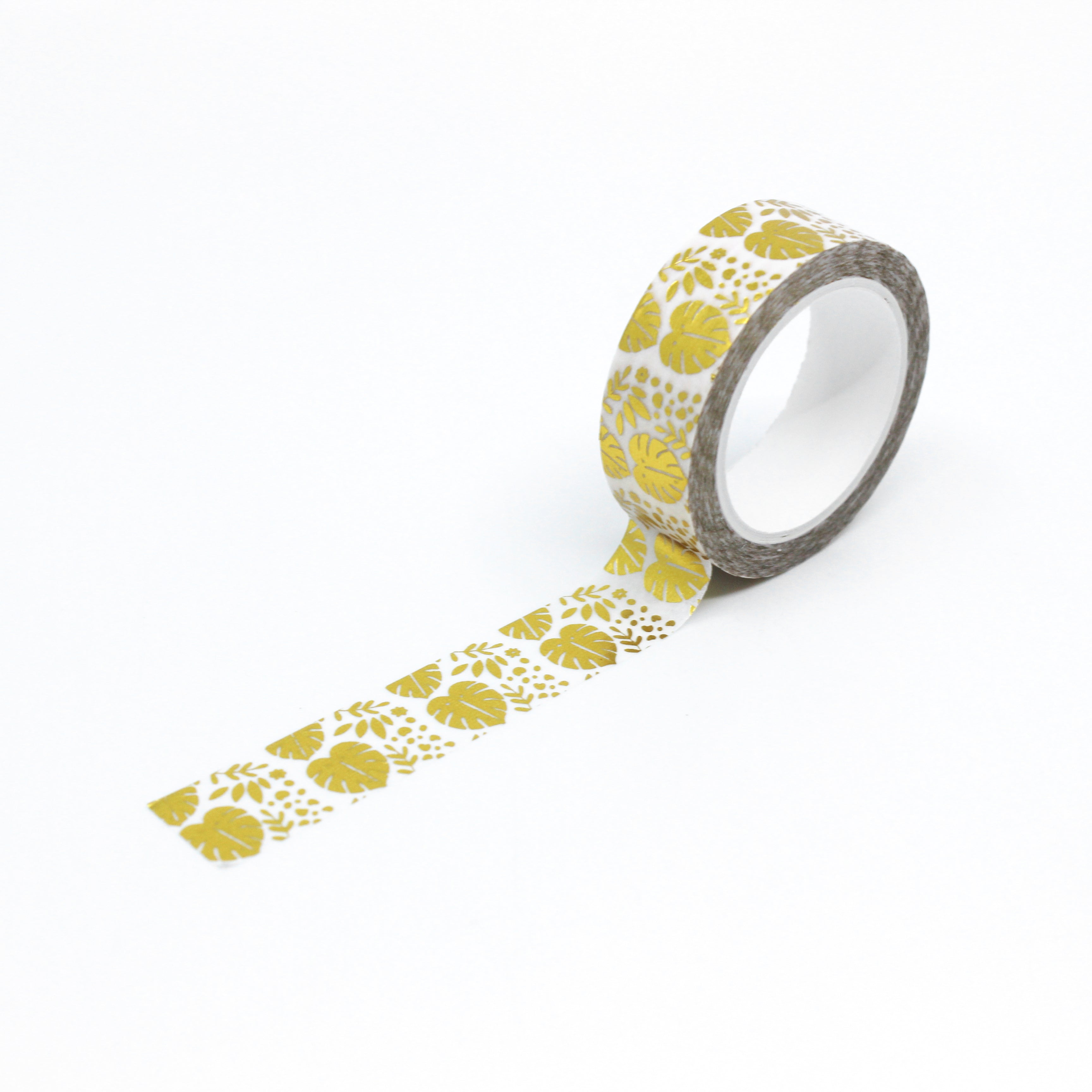 This is a photo of a gold foil monstera Succulent leaf roll of washi tape from BBB Supplies craft and journaling supply shop.
