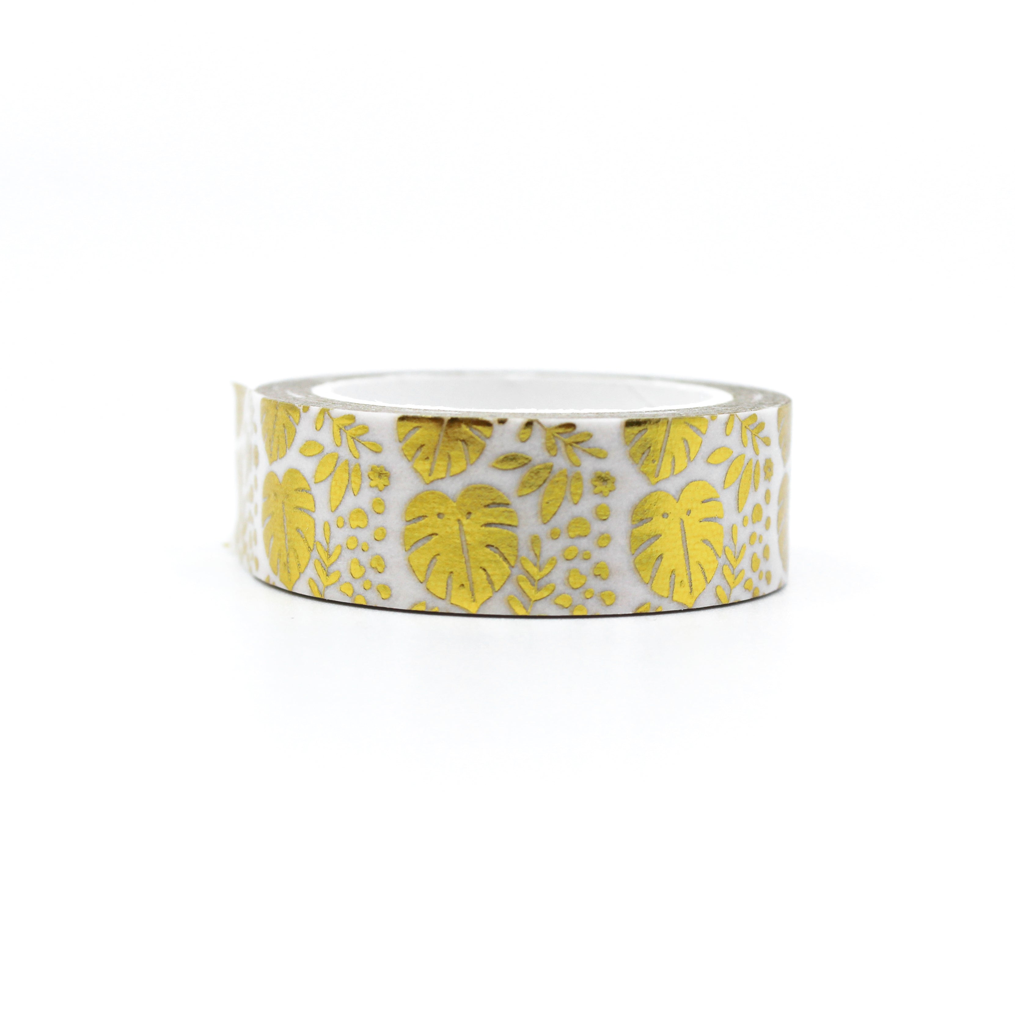This is a photo of a gold foil Palm monstera leaf roll of washi tape from BBB Supplies craft and journaling supply shop.