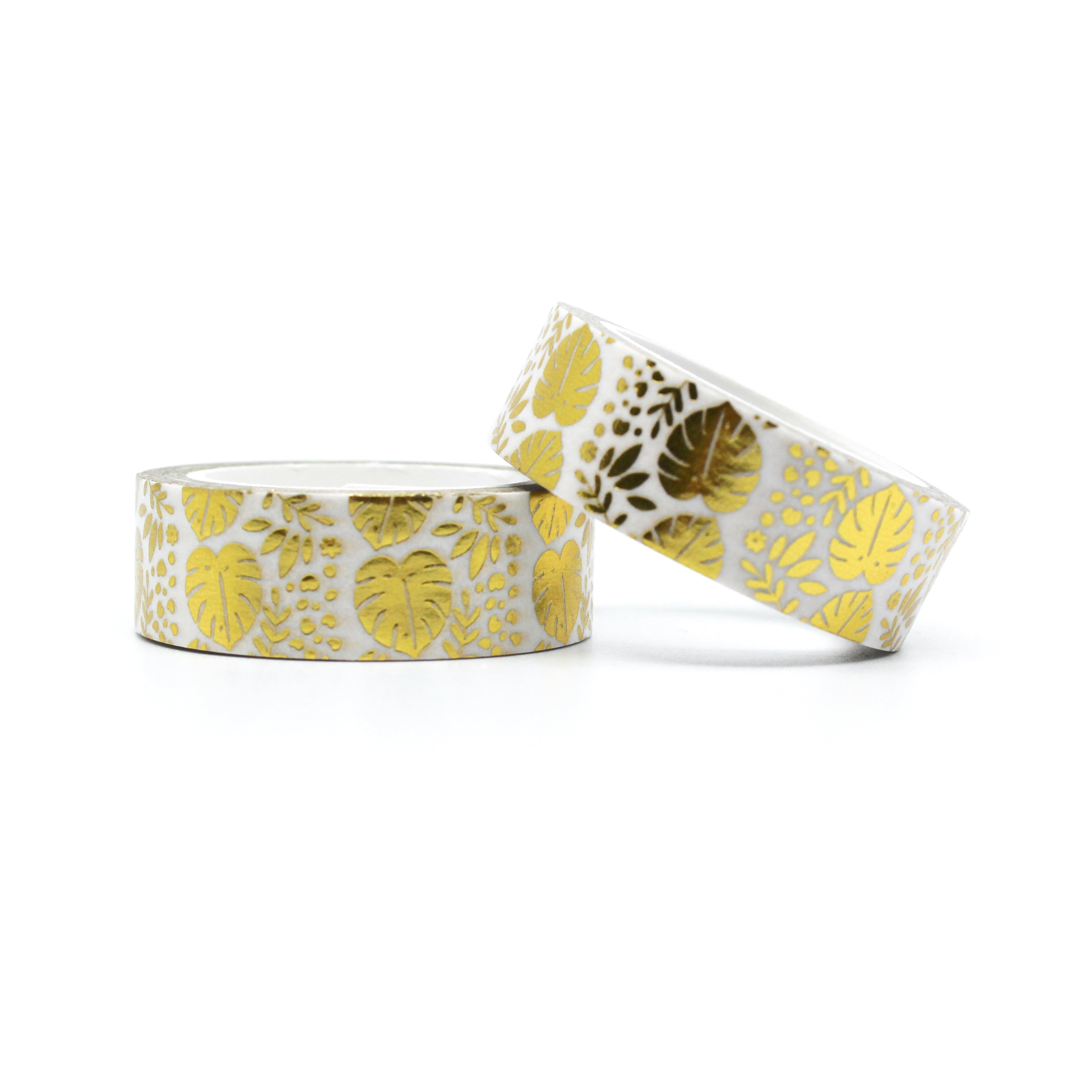 This is a photo of two rolls of a gold foil Succulent monstera palm leaf botanical washi tapes from BBB Supplies craft and journaling supply shop.