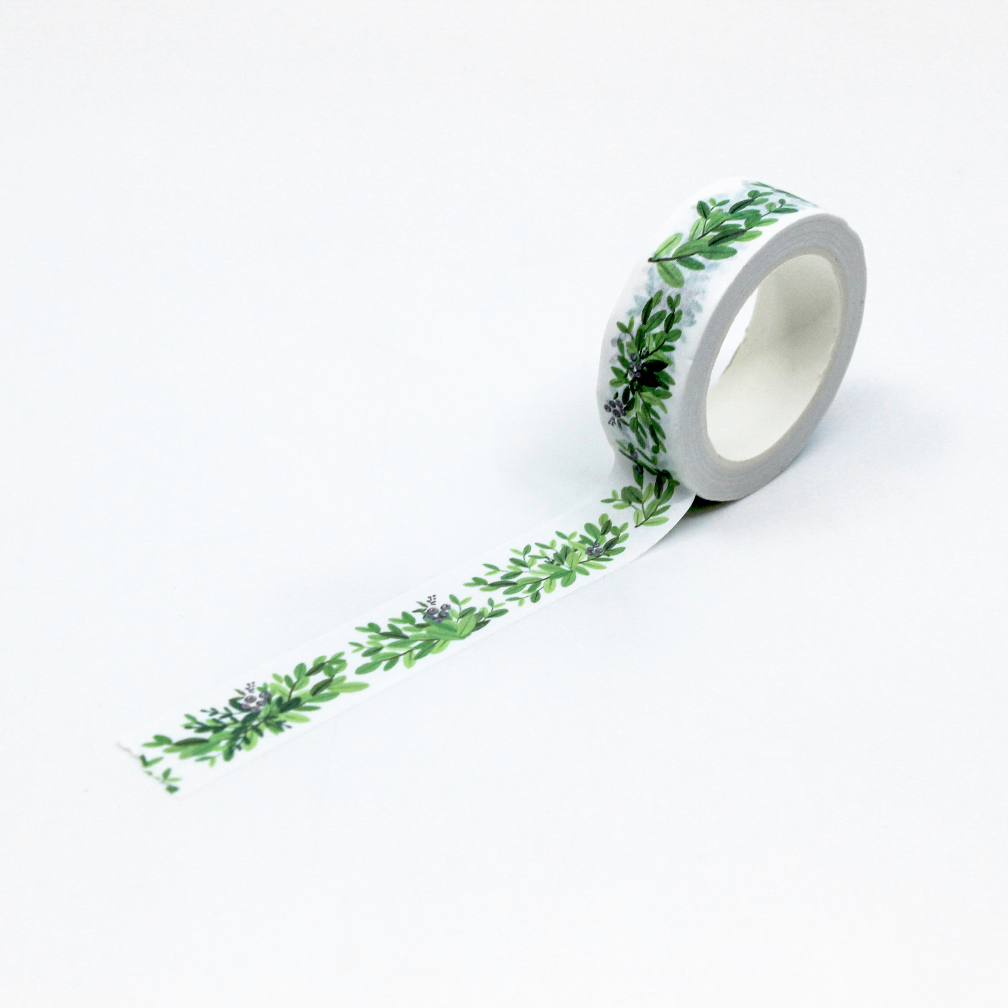 This a full pattern repeat view of greenery berry branch collections washi tape from BBB Supplies Craft Shop