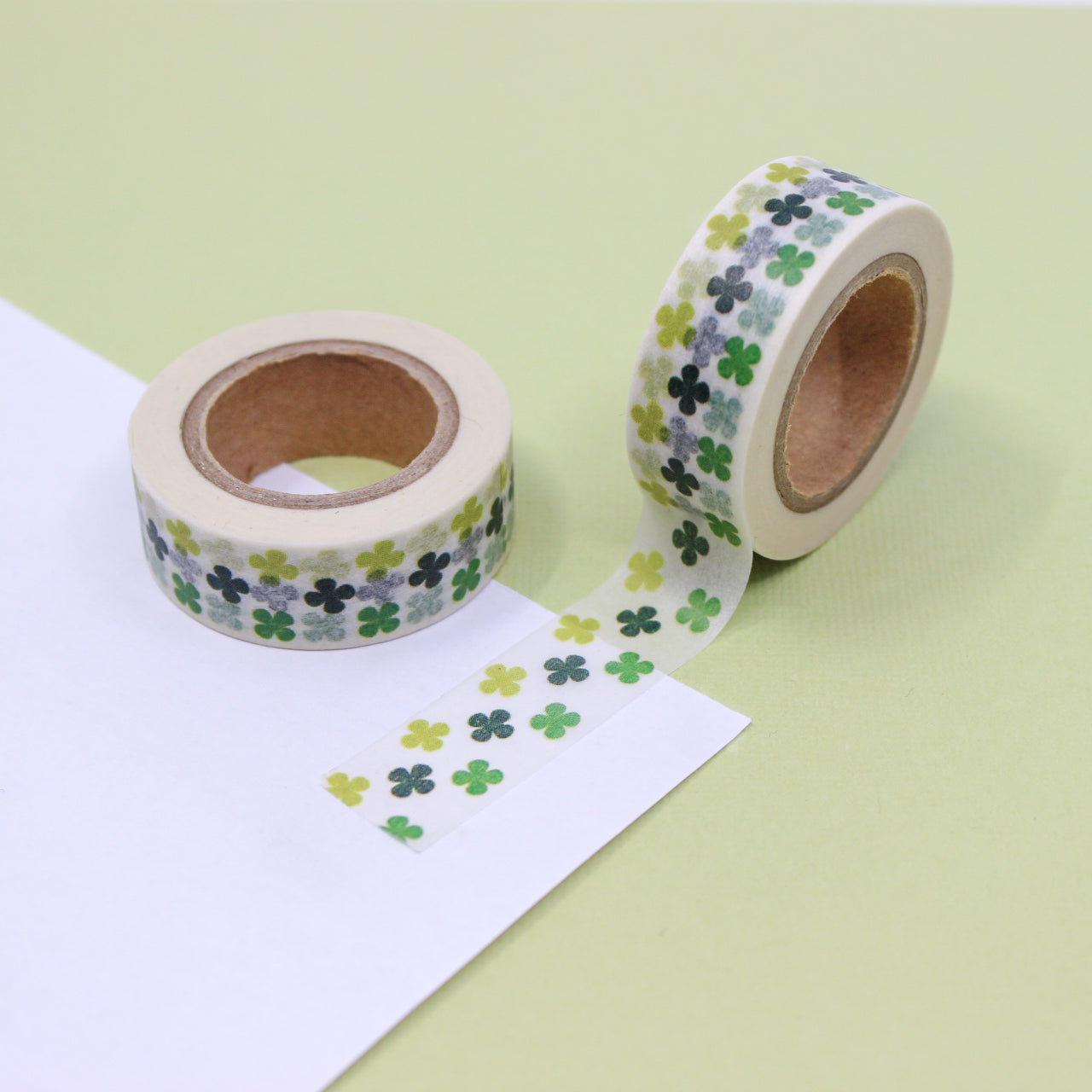 This fun green clover tape is a refreshing, lively pattern that is perfect for your BUJO and craft projects. Spring is in the air with this green clover tape, perfect for your St. Patrick's Day projects and spreads. This tape is sold at BBB Supplies Craft Shop.