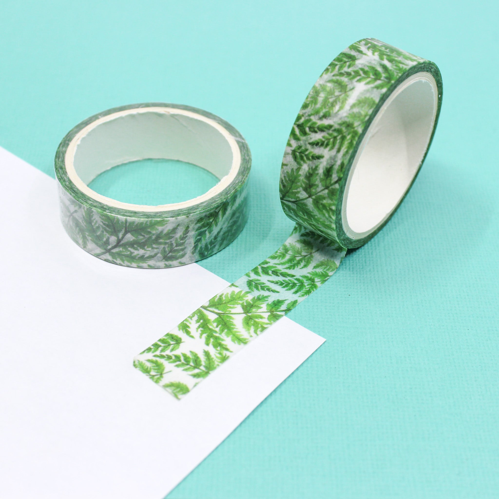 This a green fern leaves pattern washi tape from BBB Supplies Craft Shop