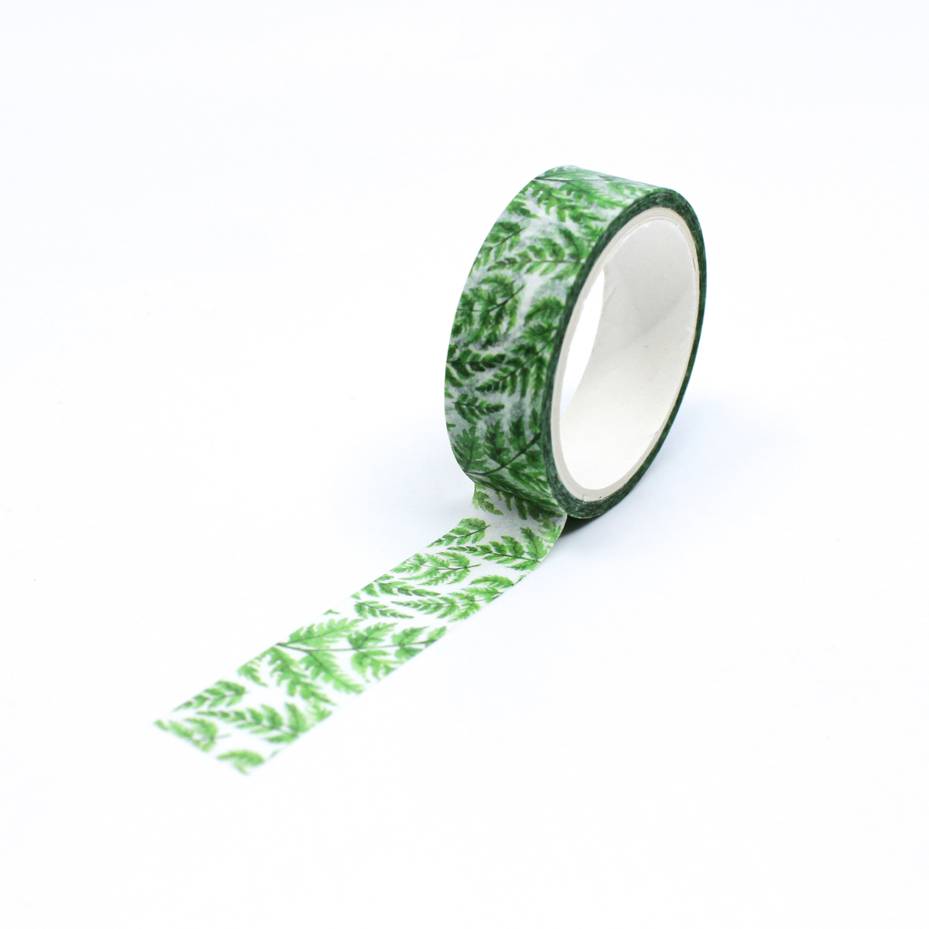 This a full pattern repeat view of green fern leaves washi tape from BBB Supplies Craft Shop