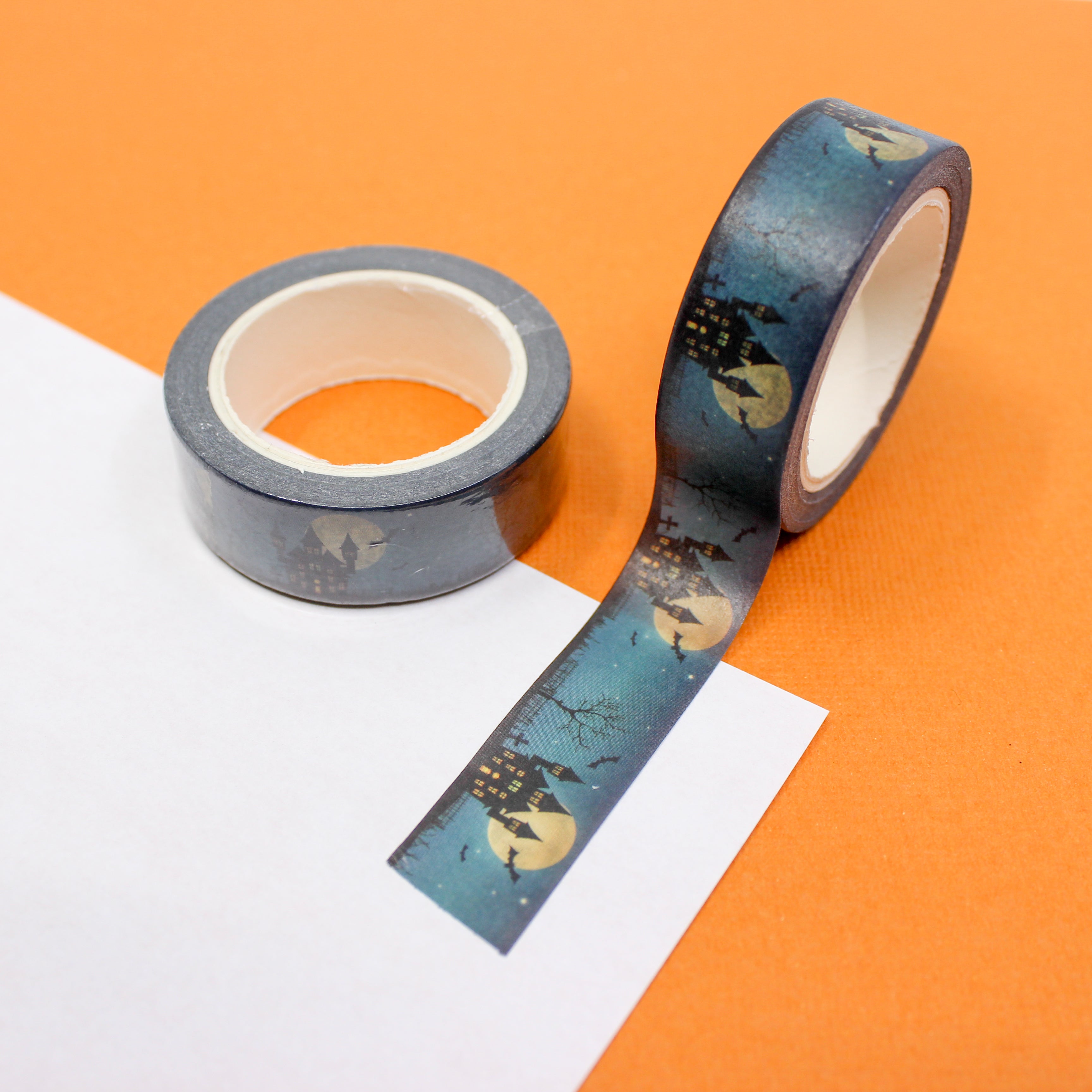 This is a spooky haunted house with full moon themed washi tape from BBB Supplies Craft Shop