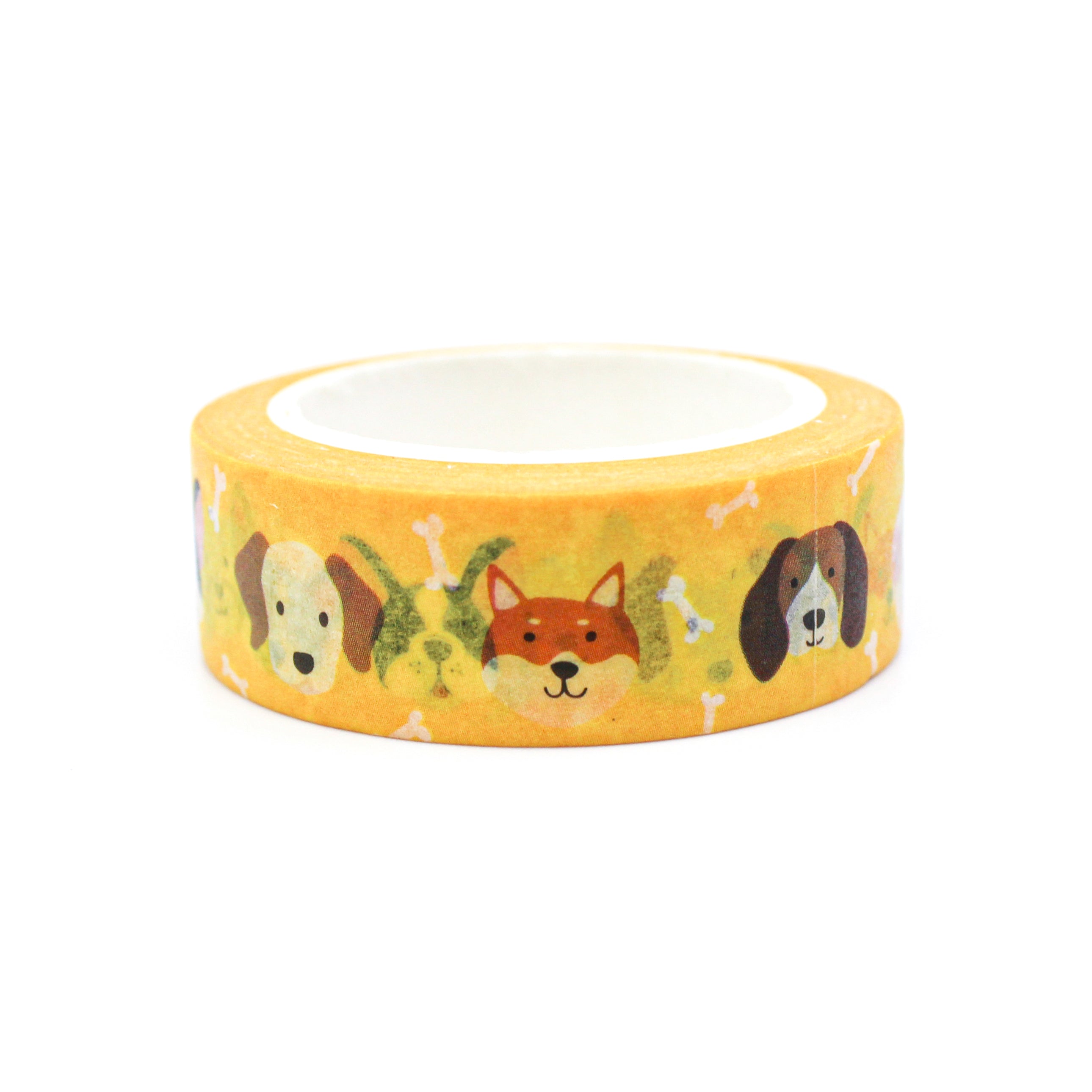 This is a collection of puppies faces in a yellow foil washi tape from BBB Supplies Craft Shop