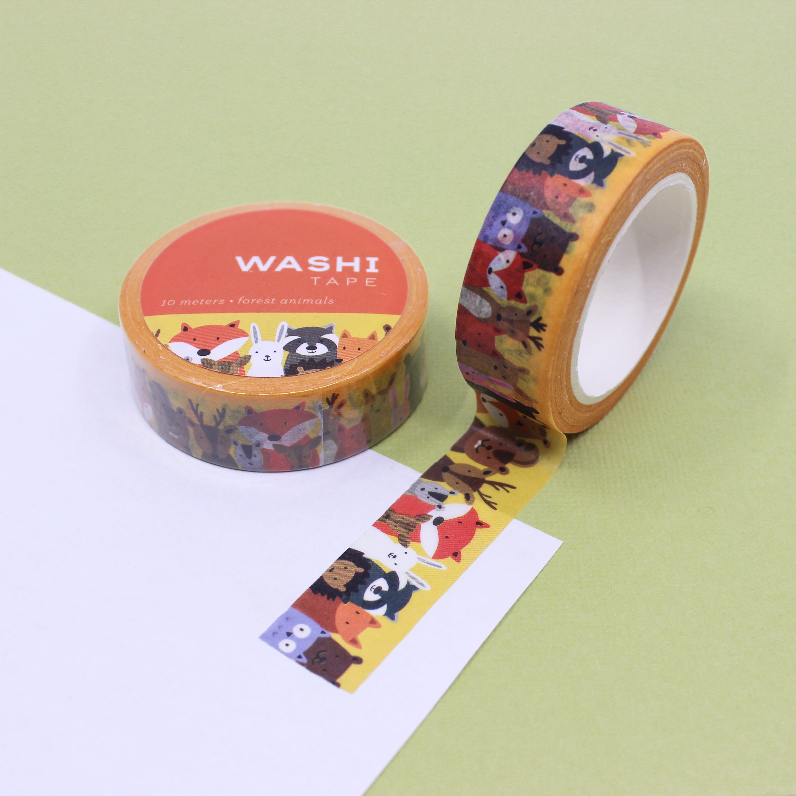 This is a yellow foil woodland animal creatures pattern washi tape from BBB Supplies Craft Shop