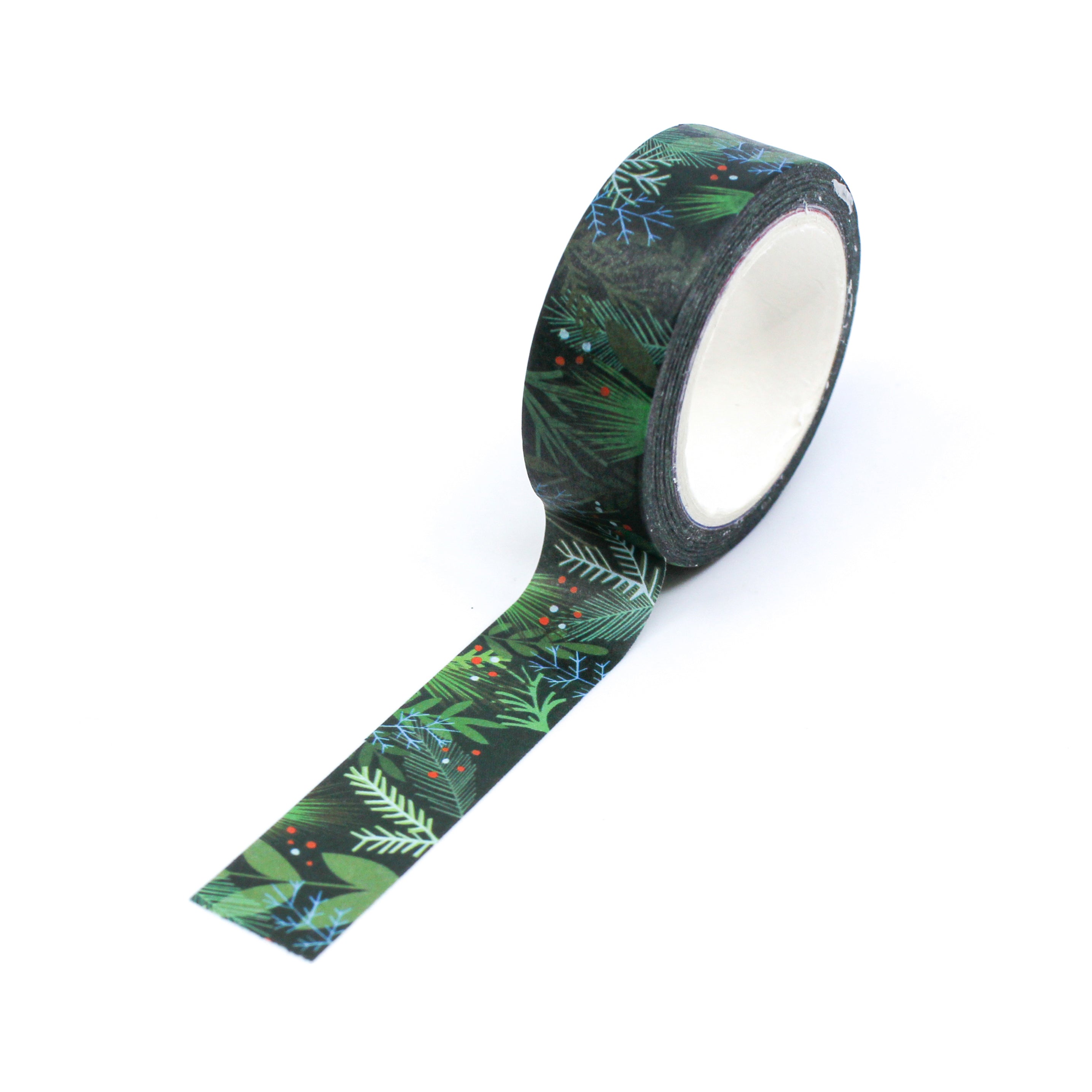 This is a full view pattern of green foil washi Holiday garland washi tape from BBB Supplies Craft Shop