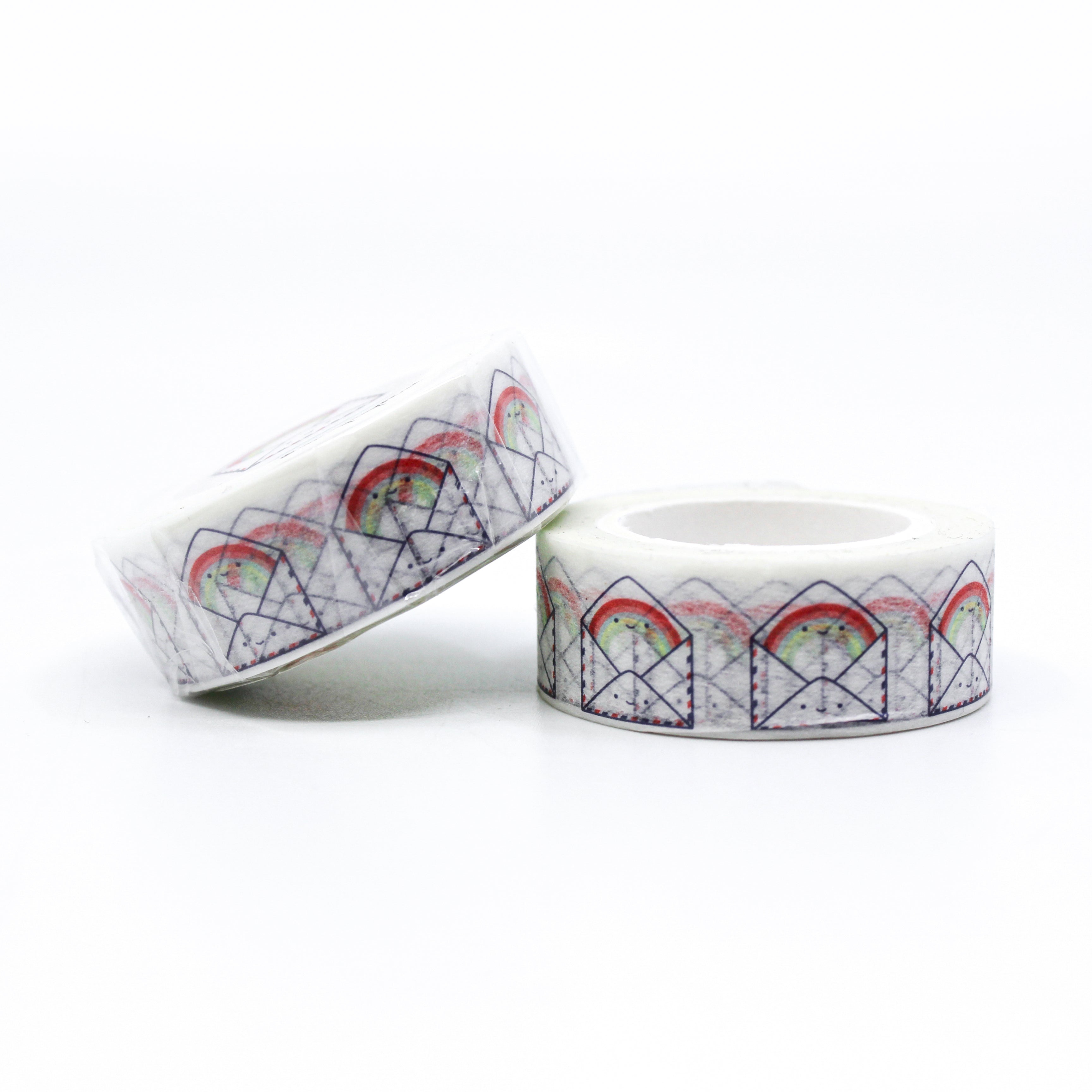 This is a cute rainbow envelope snail mail collection washi tape for Journal Supplies, Scrapbooking washi tapes from BBB Supplies Craft Shop