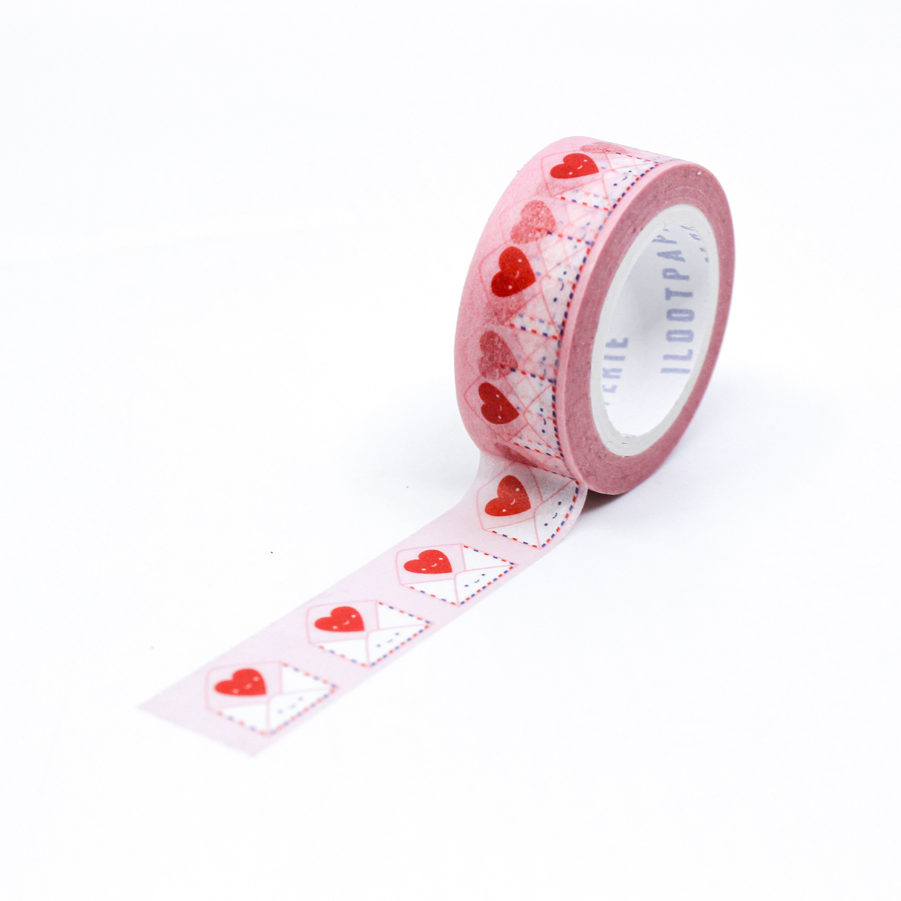 This is full pattern repeat view of send love valentines heart envelope snail mail collection washi tape from BBB Supplies Craft Shop