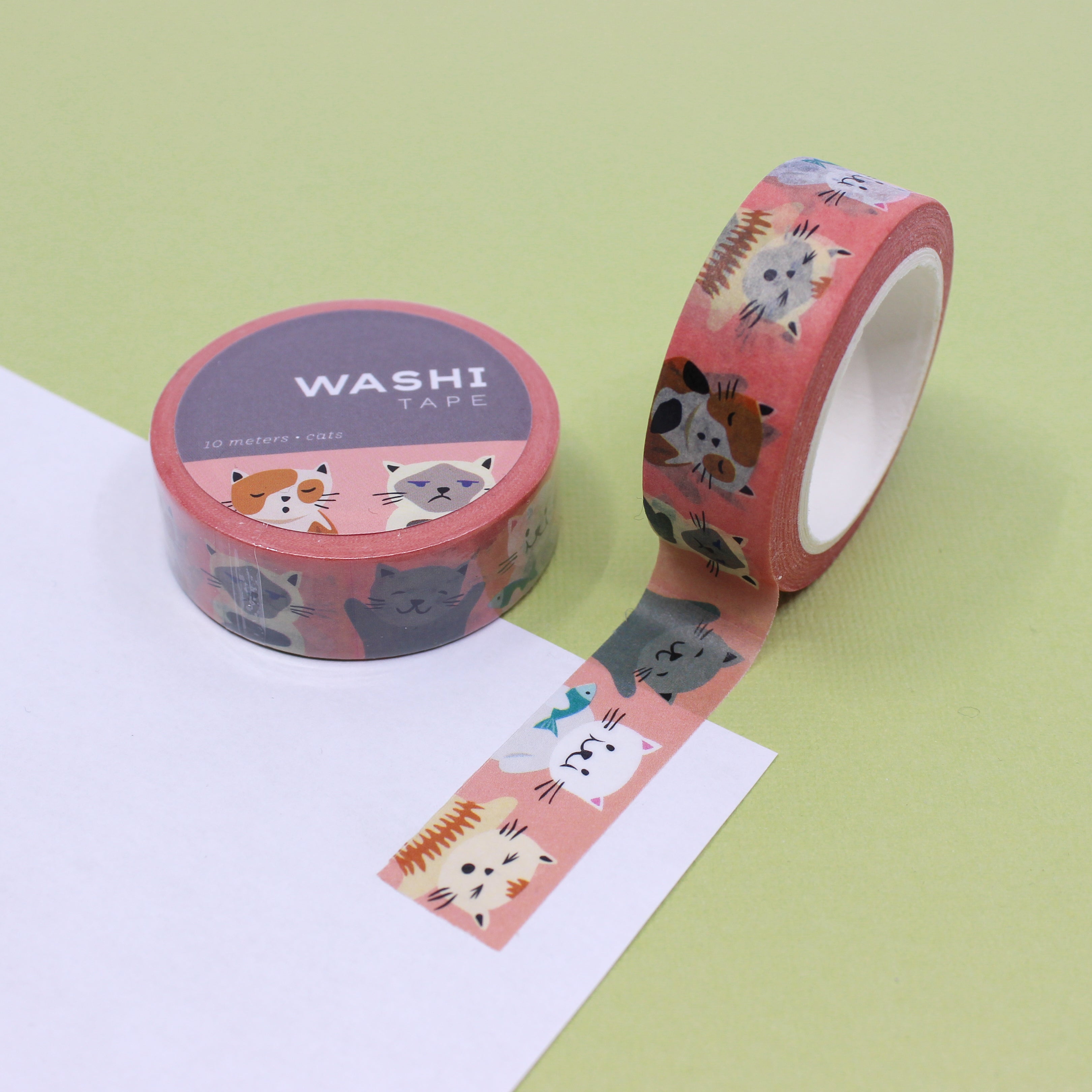 This is an orange foil cute cat facial expressions pattern washi tape from BBB Supplies Craft Shop