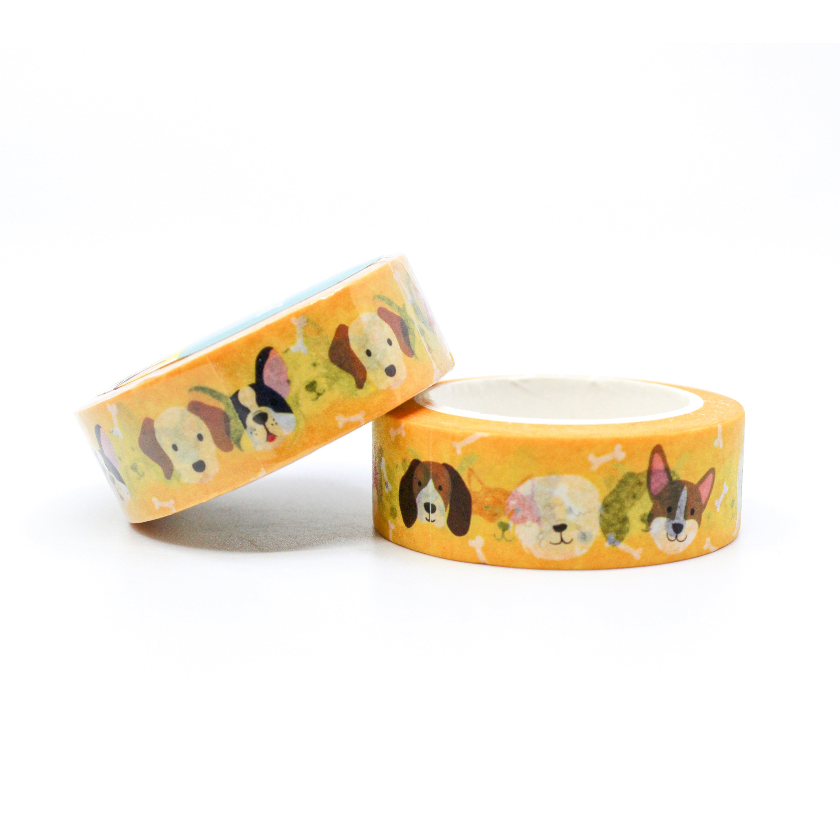 This is a variety of doggies faces in a yellow foil washi tape for Journal Supplies, Scrapbooking washi tapes from BBB Supplies Craft Shop