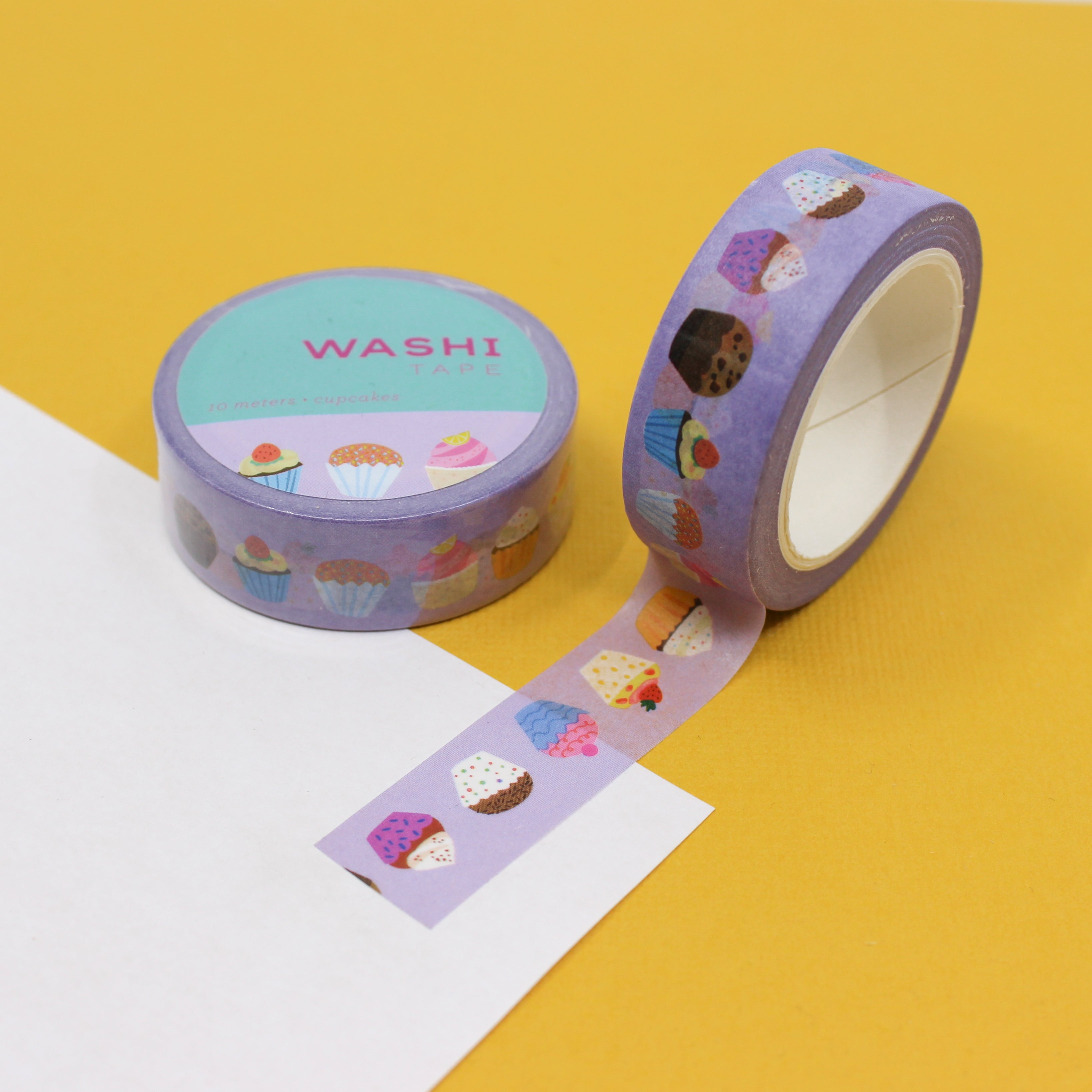 This is a purple foil sweet cupcakes pattern washi tape from BBB Supplies Craft Shop