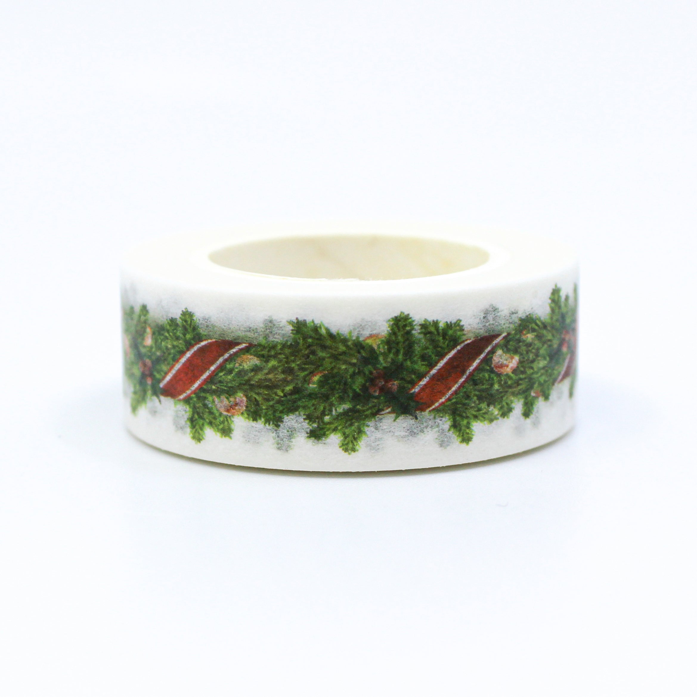 This is a Christmas decorations swag garland and ornaments pattern washi tape from BBB Supplies Craft Shop