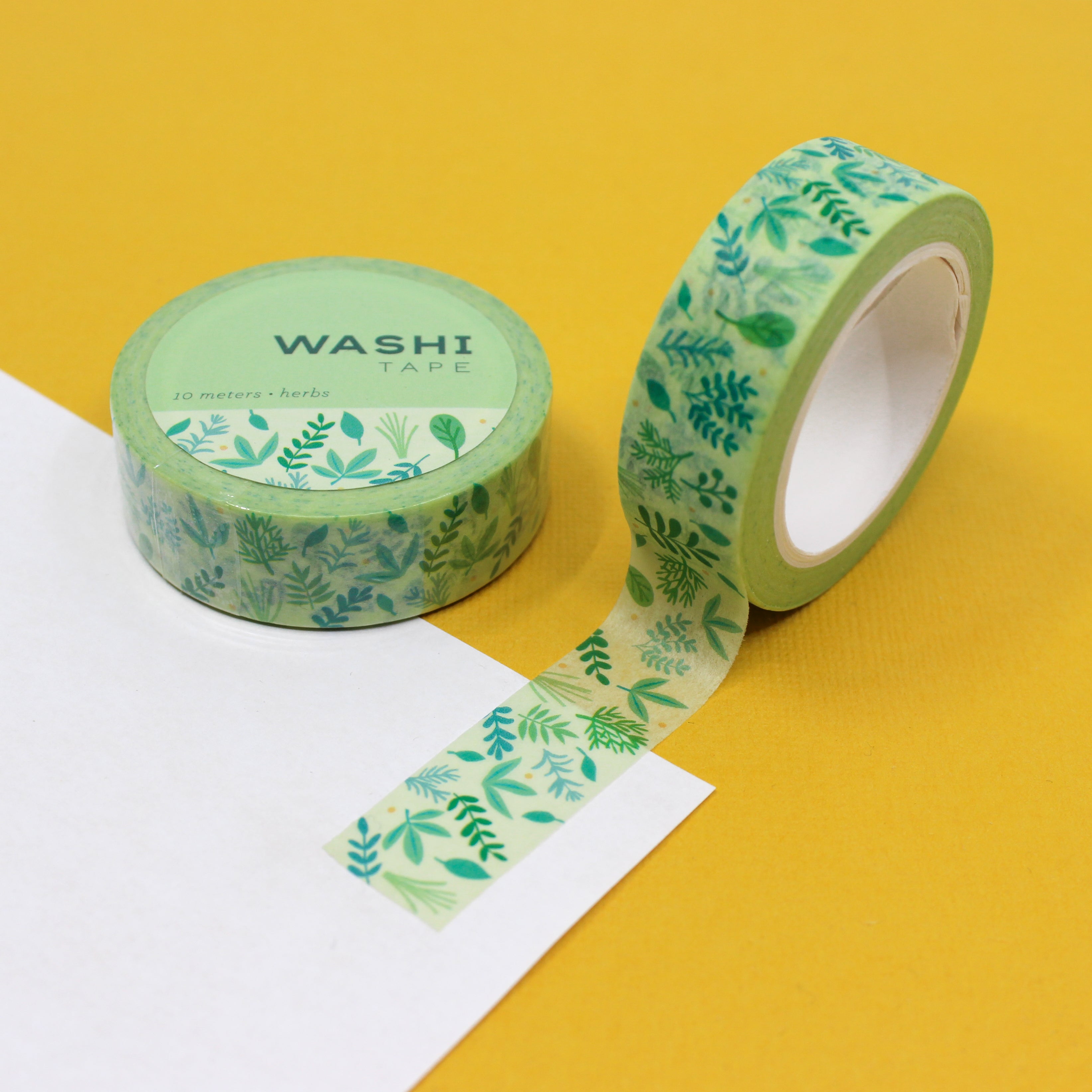 This is a green leafy herbs pattern washi tape from BBB Supplies Craft Shop