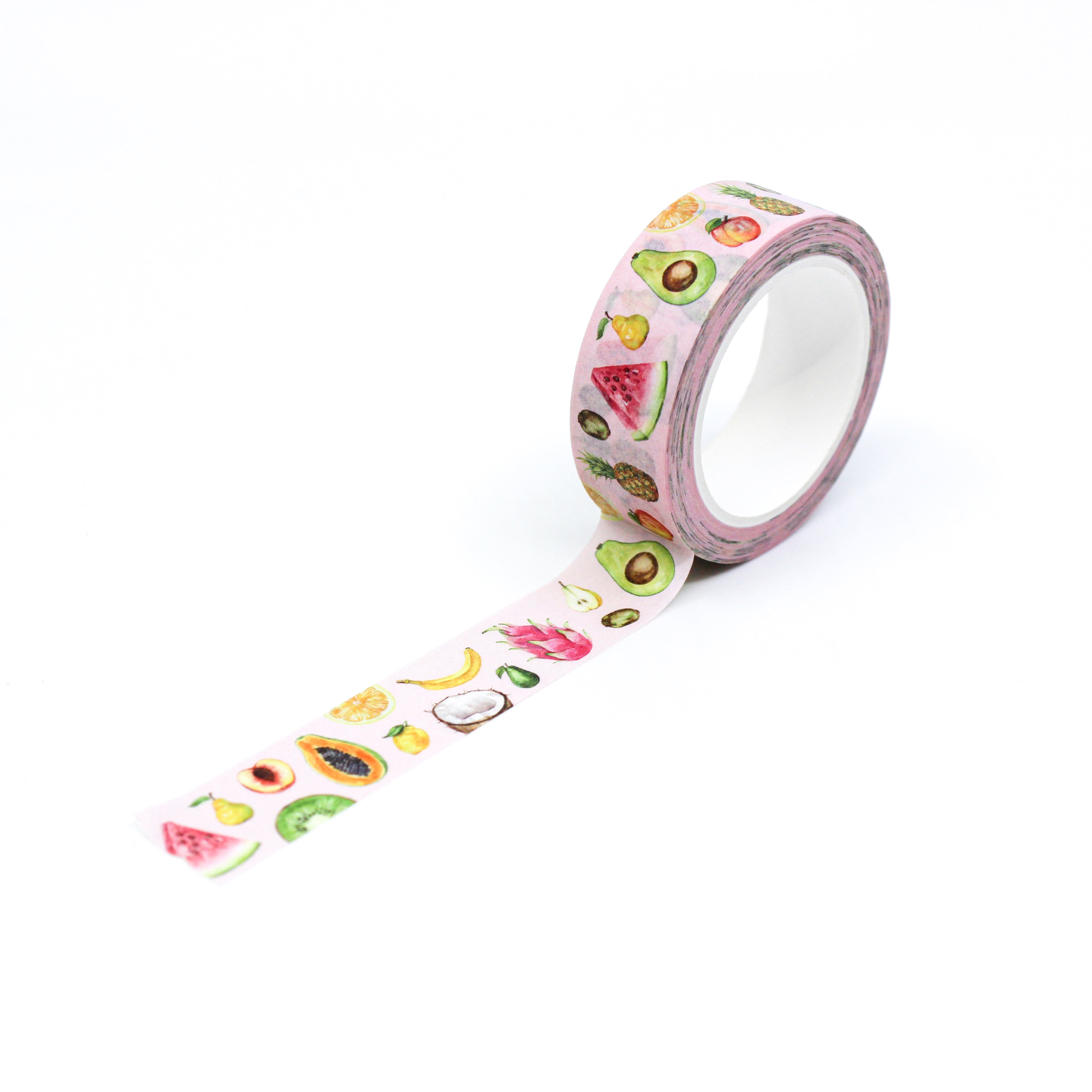 This is a full pattern repeat view of sweet tropical fruits washi tape from BBB Supplies Craft Shop