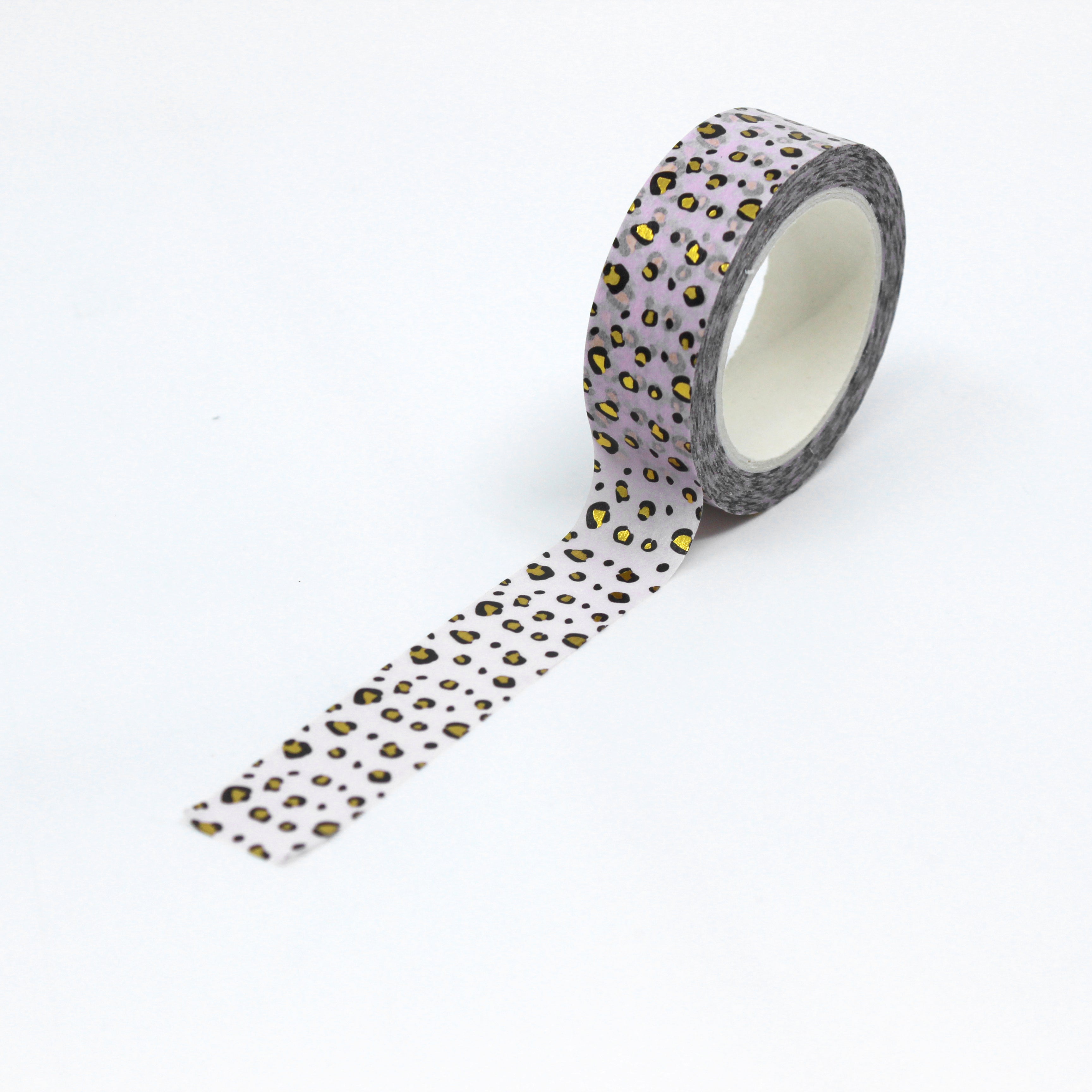 This is a full pattern repeat view of pink gold leopard animal prints washi tape from BBB Supplies Craft Shop