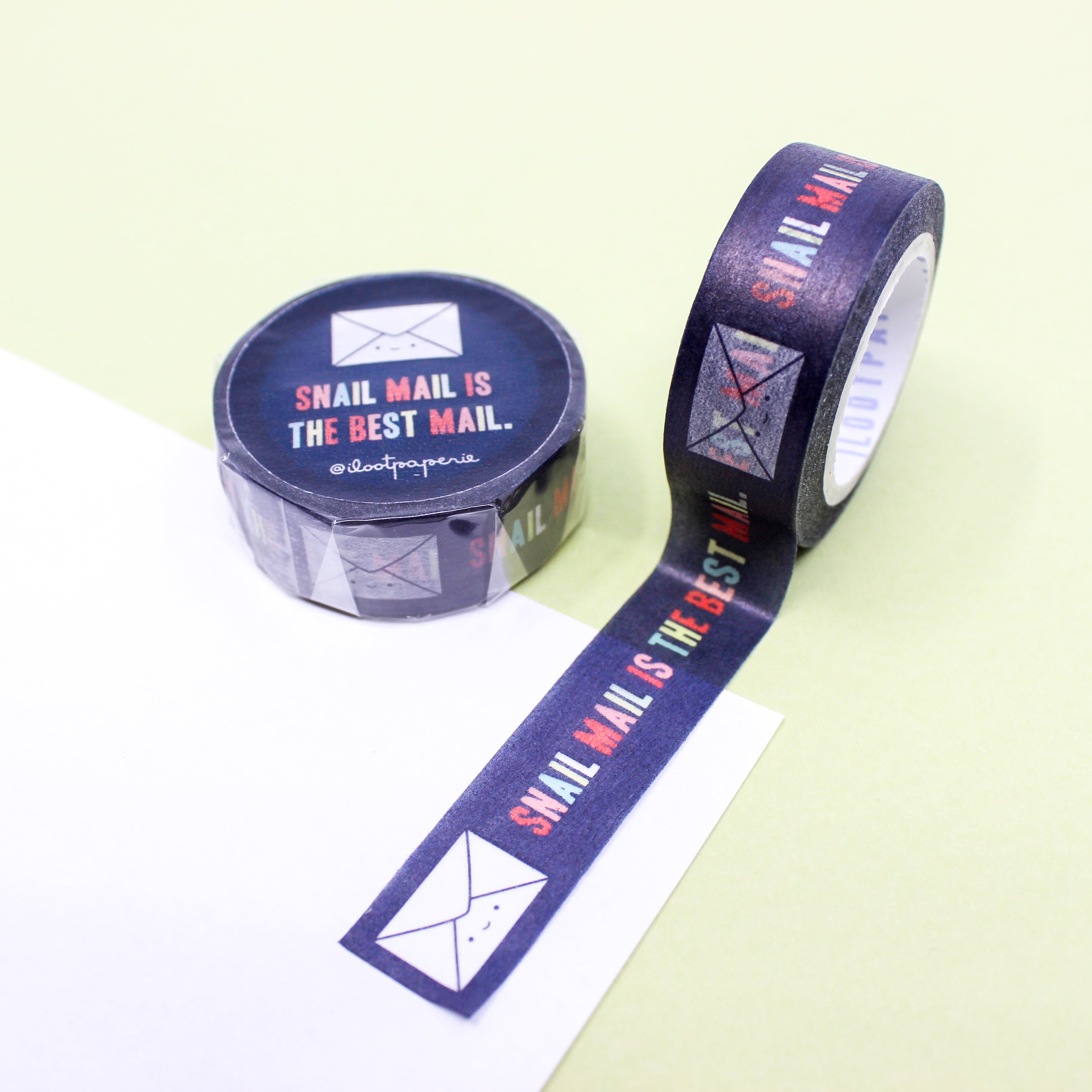 This is a rainbow color caption of snail mail is the best themed washi tape from BBB Supplies Craft Shop