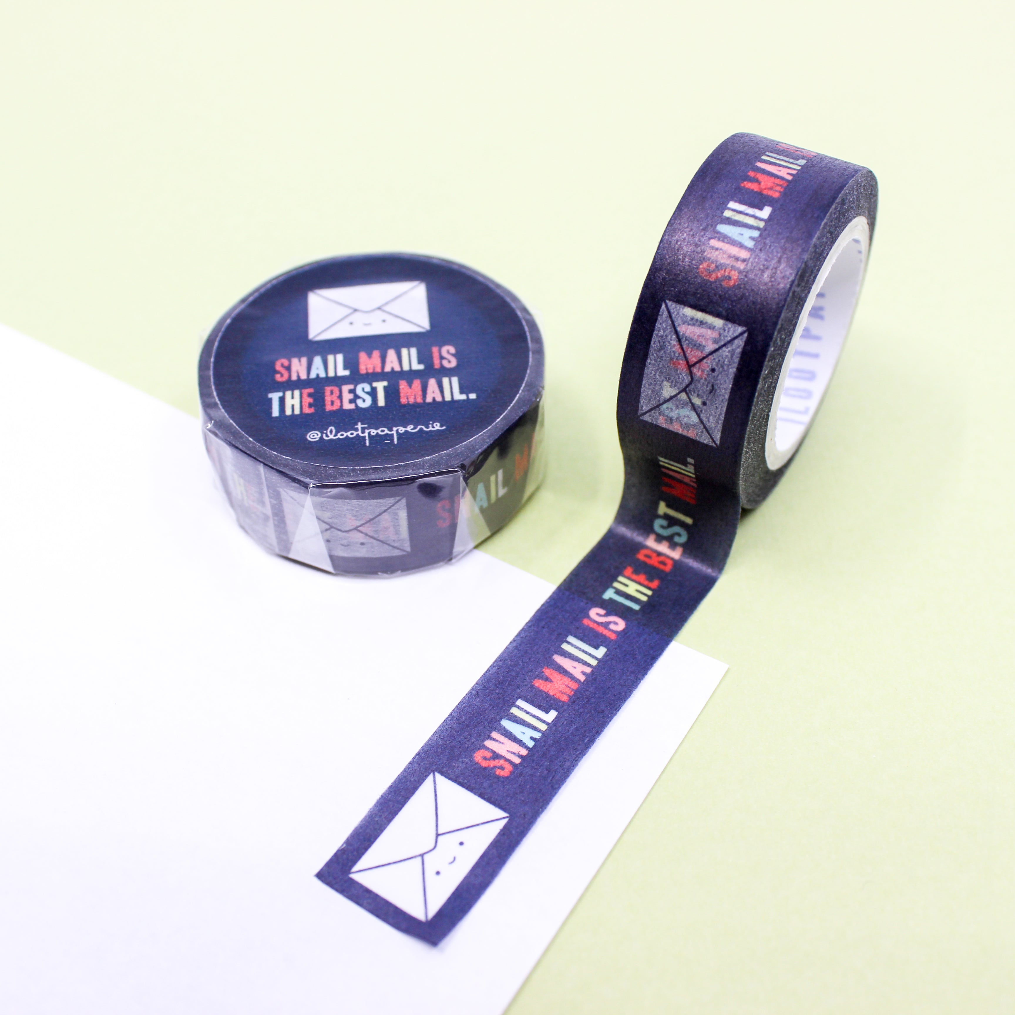 This is a rainbow color caption of snail mail is the best themed washi tape from BBB Supplies Craft Shop