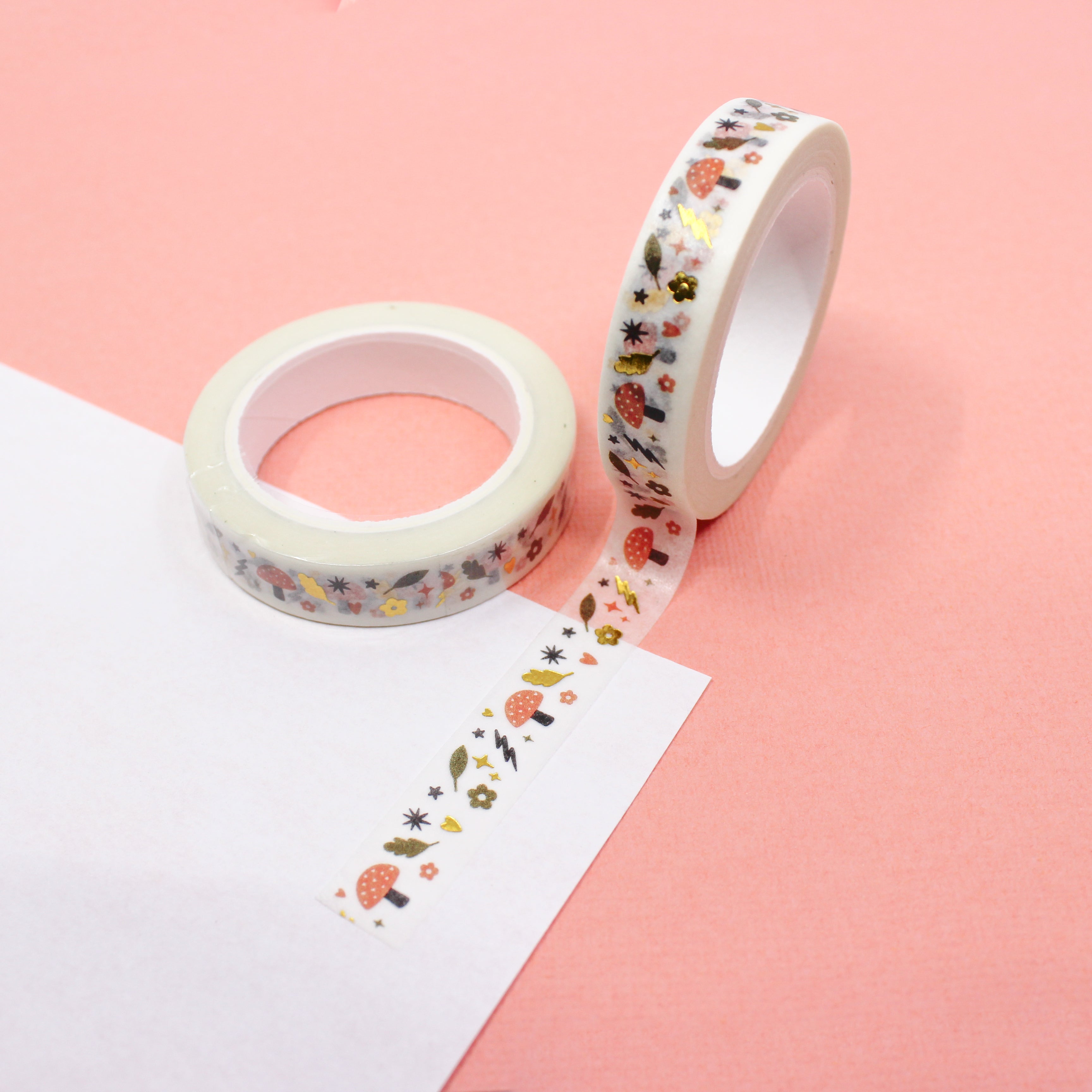 This is mushroom gold foil autumn forest washi tape from BBB Supplies Craft Shop
