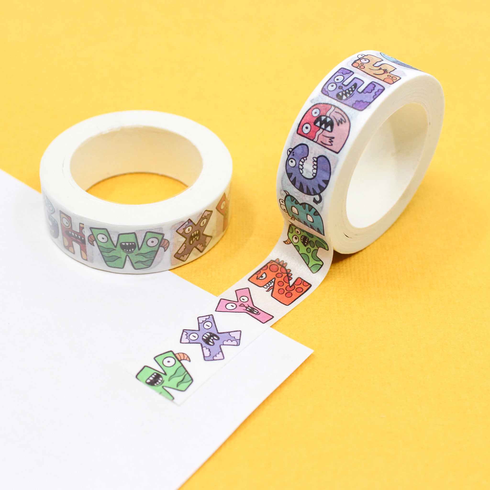 This is an alphabet monsters text pattern washi tape from BBB Supplies Craft Shop