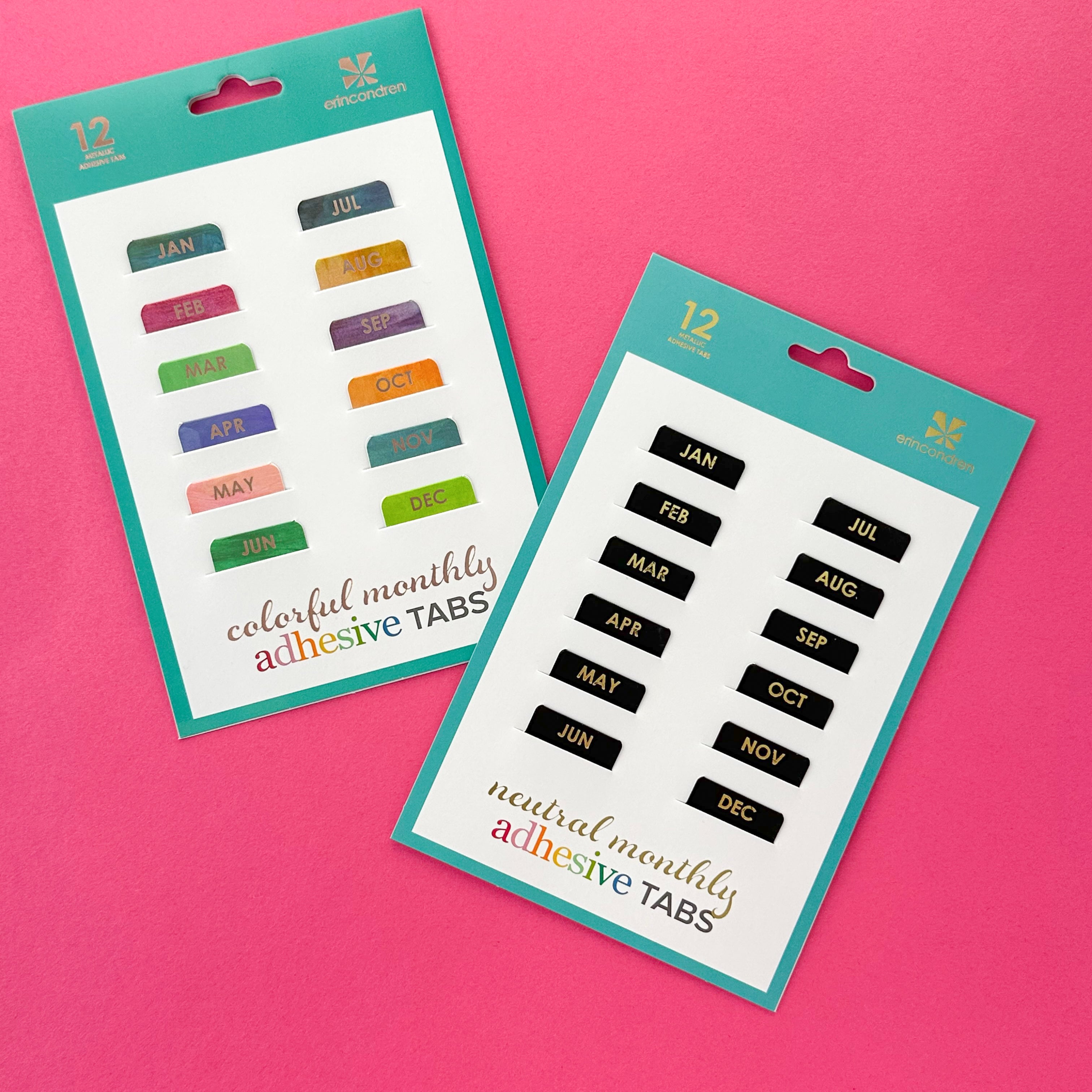 These black and gold neutral self-adhesive monthly tabs are perfect for your budget journal, bullet journal or planner if you want to set up your own monthly spread. They are designed by Erin Condren and sold at BBB Supplies Craft Shop.
