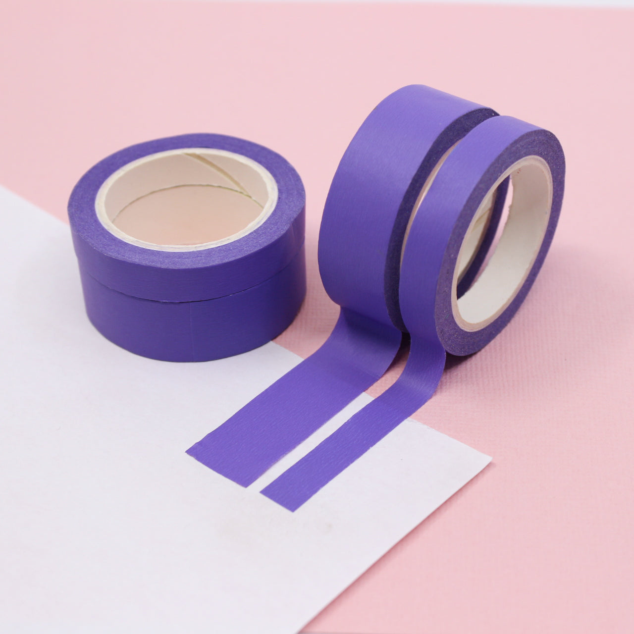 This neon purple washi tape is vibrant and fun. This washi tape is part of our solid neon thick-thin matching duo washi collection. Find the perfect color for any project in BBB Supplies' thick-thin solids collection, from neon to neutral to pastel and more. This tape is sold at BBB Supplies craft shop.