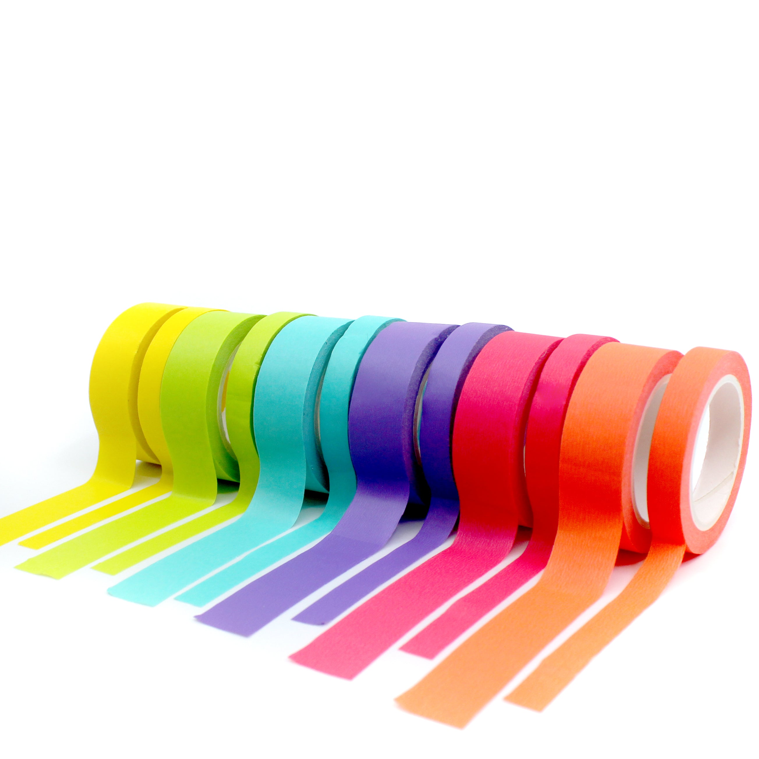 This neon yellow washi tape is vibrant and fun. This washi tape is part of our solid neon thick-thin matching duo washi collection. Find the perfect color for any project in BBB Supplies' thick-thin solids collection, from neon to neutral to pastel and more. This tape is sold at BBB Supplies Craft Shop.