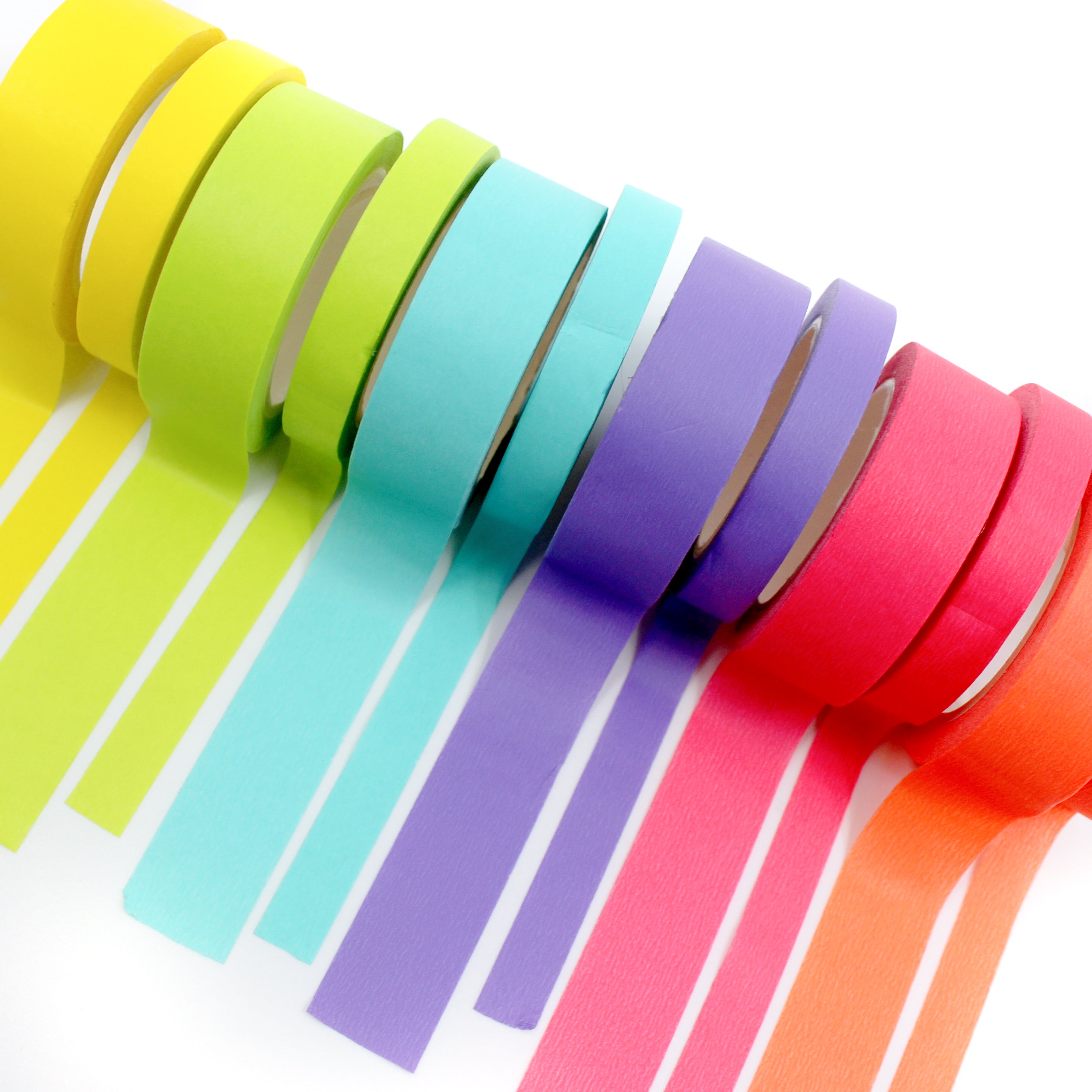 This neon purple washi tape is vibrant and fun. This washi tape is part of our solid neon thick-thin matching duo washi collection. Find the perfect color for any project in BBB Supplies' thick-thin solids collection, from neon to neutral to pastel and more. This tape is sold at BBB Supplies craft shop.