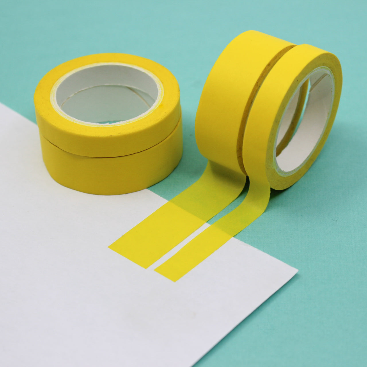 This neon yellow washi tape is vibrant and fun. This washi tape is part of our solid neon thick-thin matching duo washi collection. Find the perfect color for any project in BBB Supplies' thick-thin solids collection, from neon to neutral to pastel and more. This tape is sold at BBB Supplies Craft Shop.