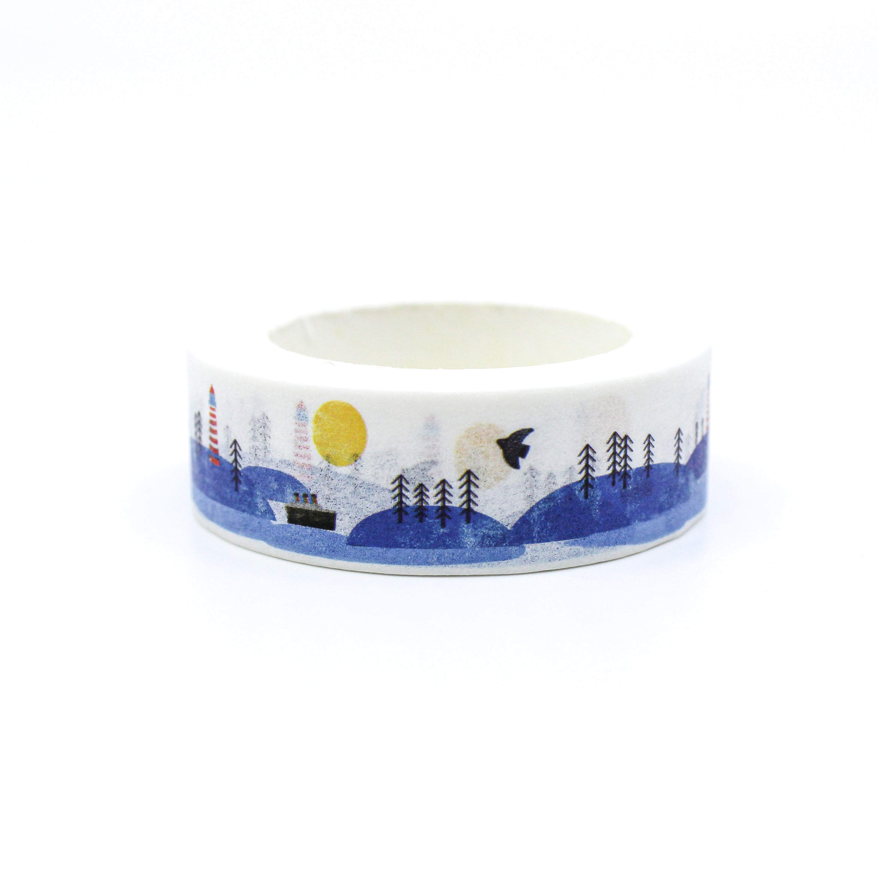 This is a nice view of Nordic blue ocean waterway with ships scenery washi tape from BBB Supplies Craft Shop