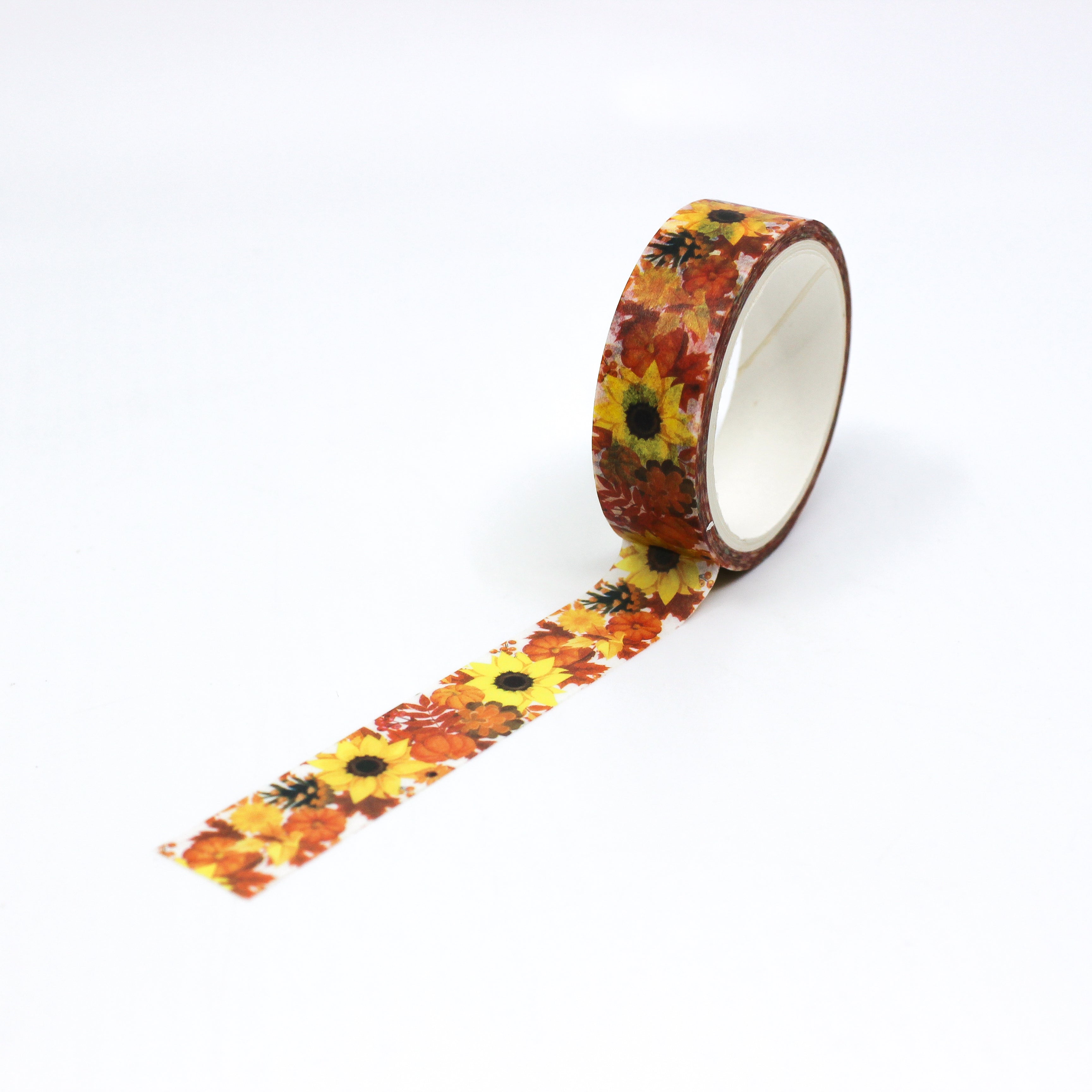 This is a full pattern repeat view of pretty chrysanthemum fall floral themed washi tape from BBB Supplies Craft Shop