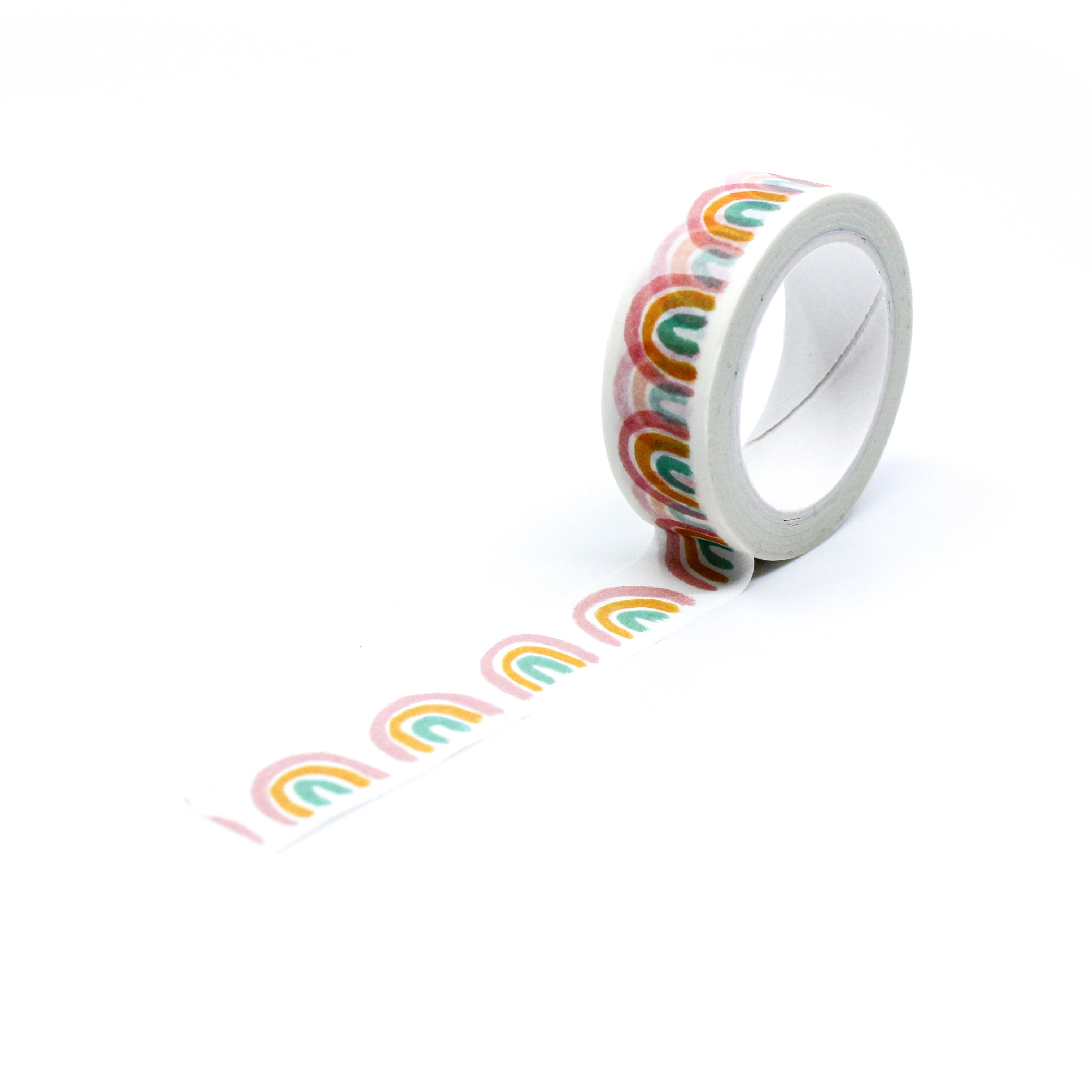 This is full pattern repeat of our fun and colorful pastel rainbow pattern washi tape from BBB Supplies Craft Shop