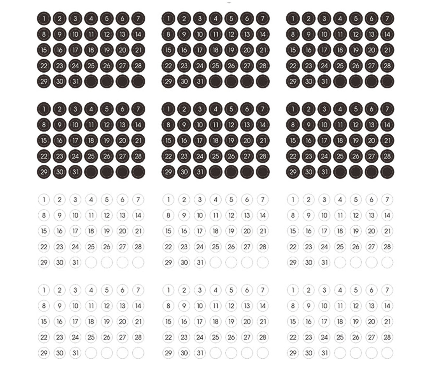 These are dated stickers that will help you do your monthly BUJO spread with the days 1 through 31. These are sold at BBB Supplies Craft Shop.