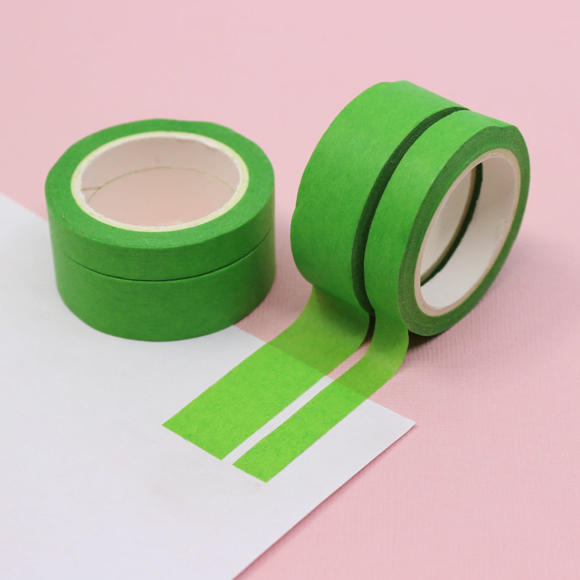 This primary green solid washi tape is vibrant and fun. This washi tape is part of our solid neon thick-thin matching duo washi collection. Find the perfect color for any project in BBB Supplies' thick-thin solids collection, from neon to neutral to pastel and more. This tape is sold at BBB Supplies Craft Shop.