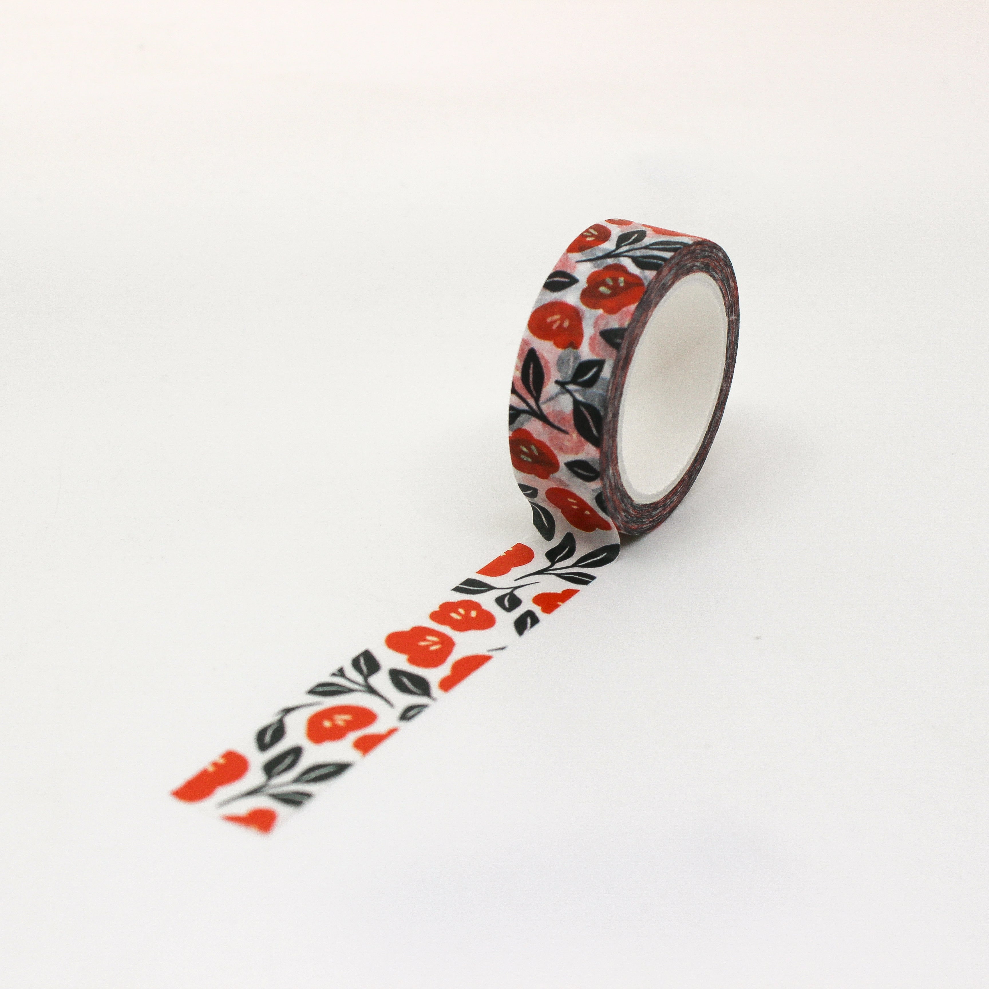 Full Pattern Repeat of Elegant Red Floral tape from Zynshe that is perfect for gift wrap, craft projects or journaling sold at BBB Supplies Craft Shop.