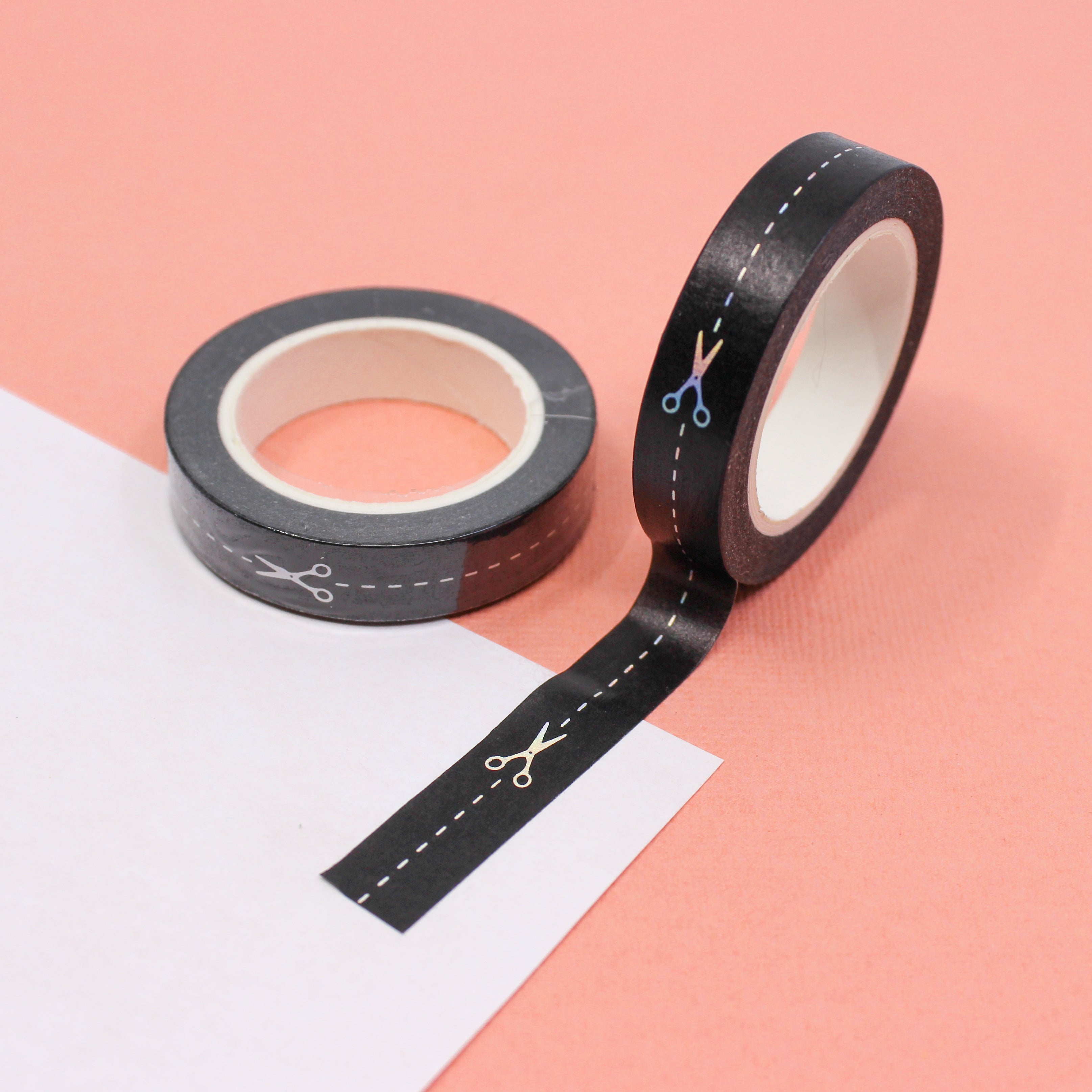 This is a black and silver thin scissors pattern washi tape from BBB Supplies Craft Shop