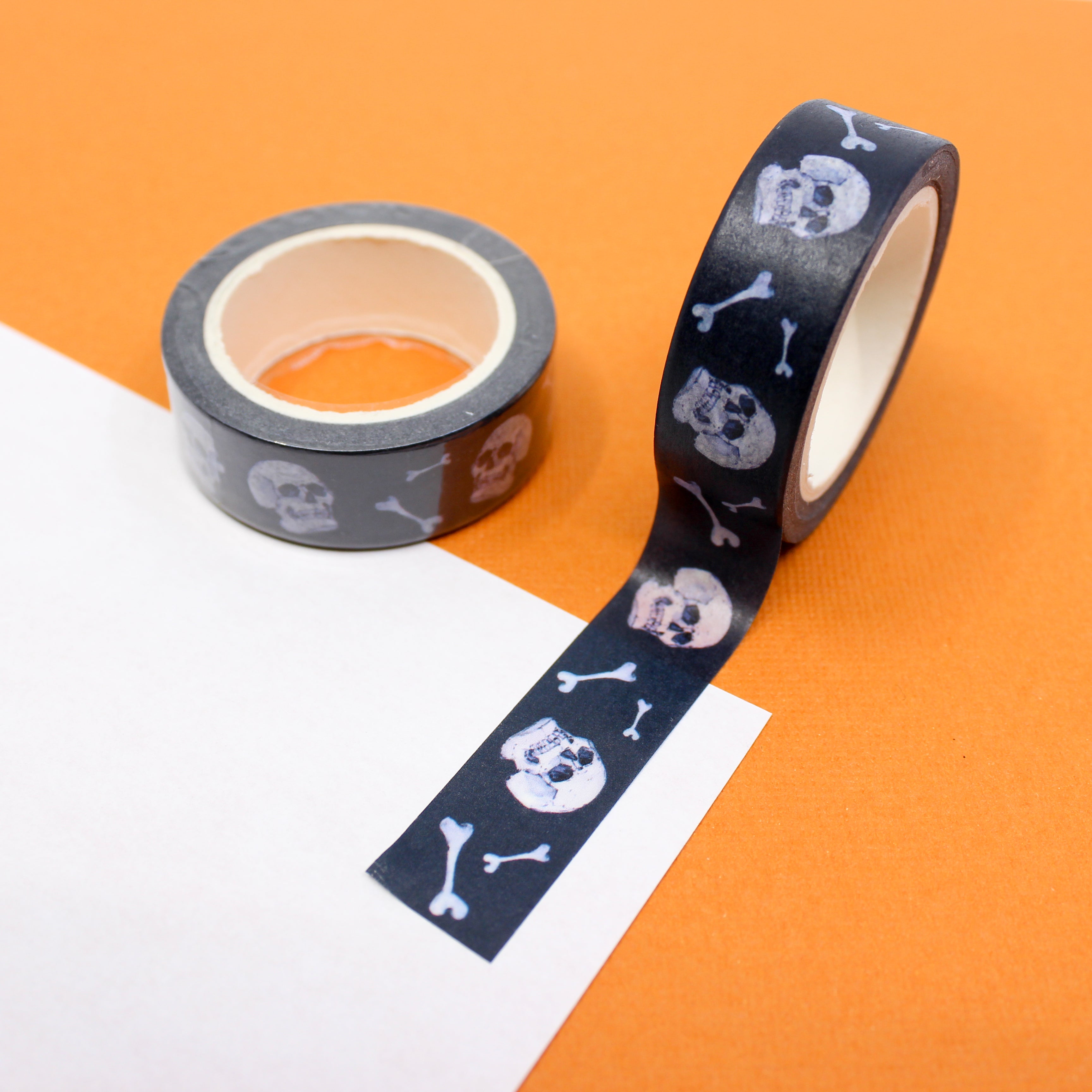 This is a spooky skeleton and bones Halloween themed washi tape from BBB Supplies Craft Shop