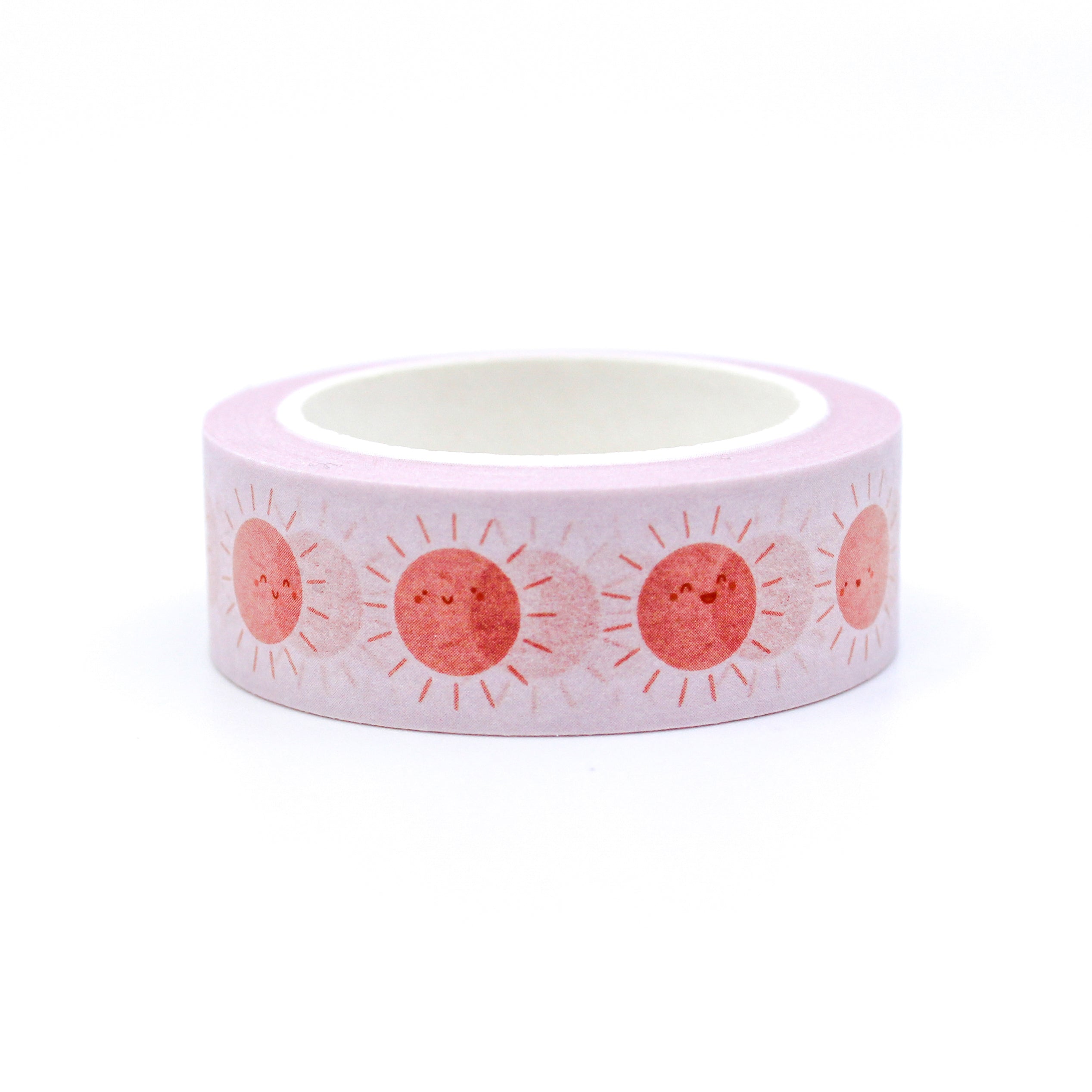 This is a full pattern repeat view of smiley sunshine themed washi tape from BBB Supplies Craft Shop