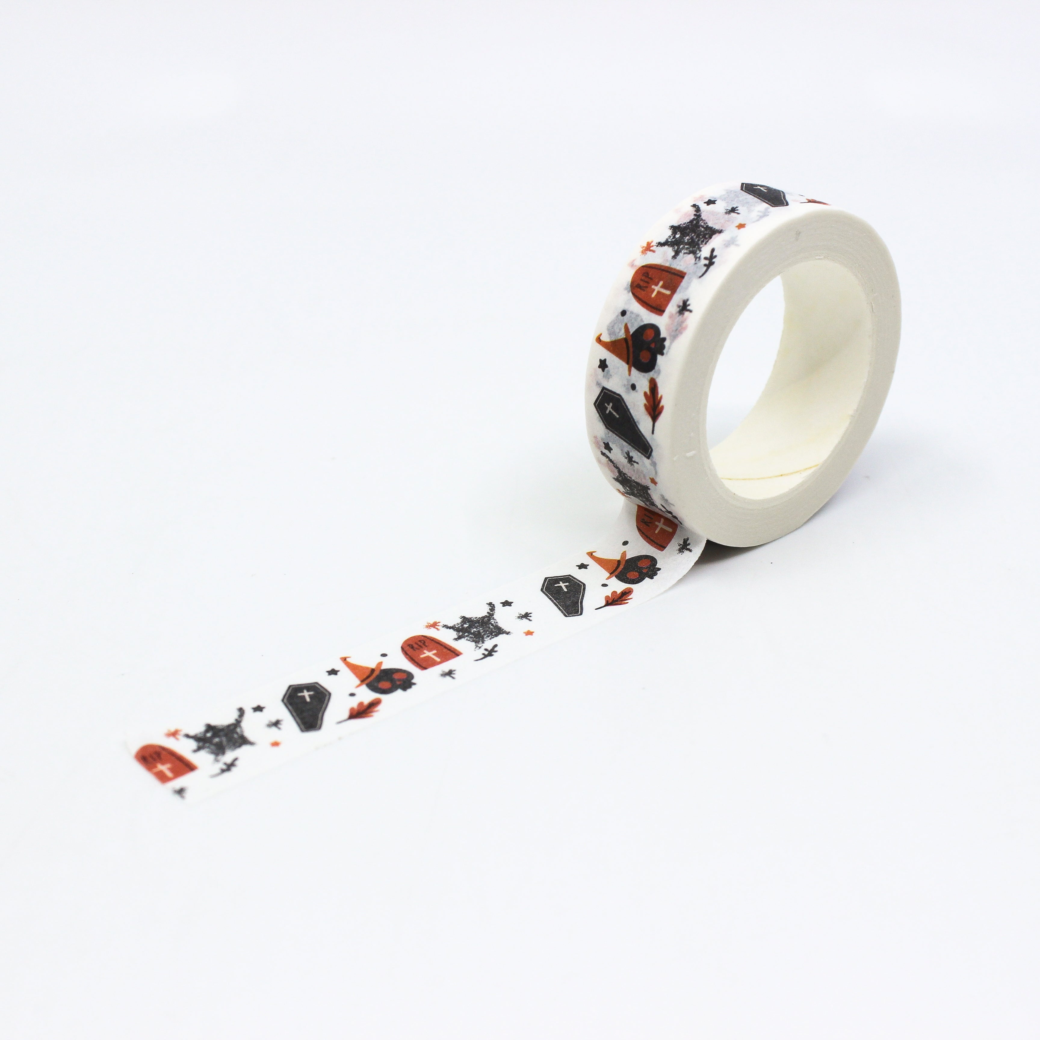 This is a full pattern repeat view of spooky graveyard themed washi tape from BBB Supplies Craft Shop
