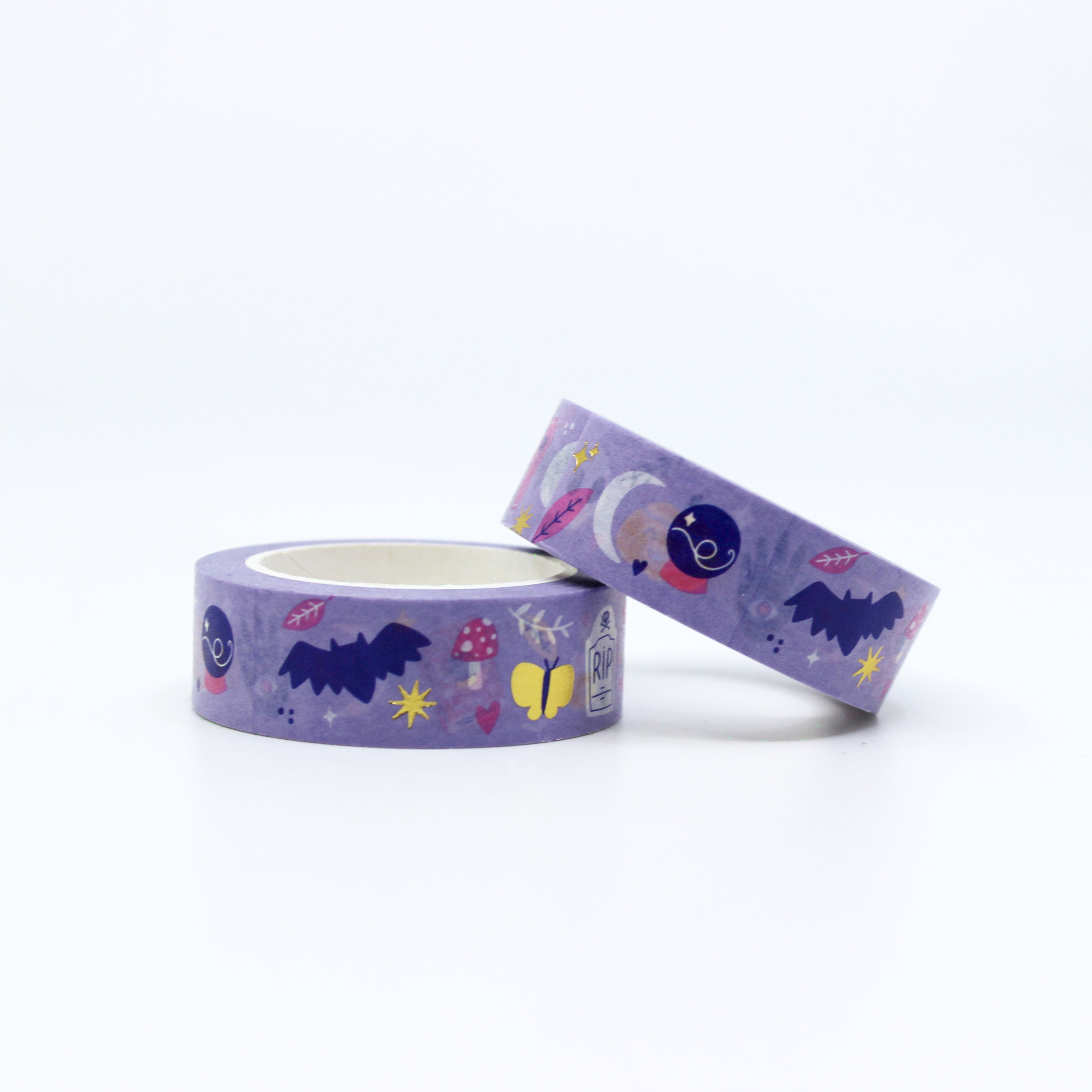 This is a roll of spooky Halloween characters with purple background washi tapes from BBB Supplies Craft Shop